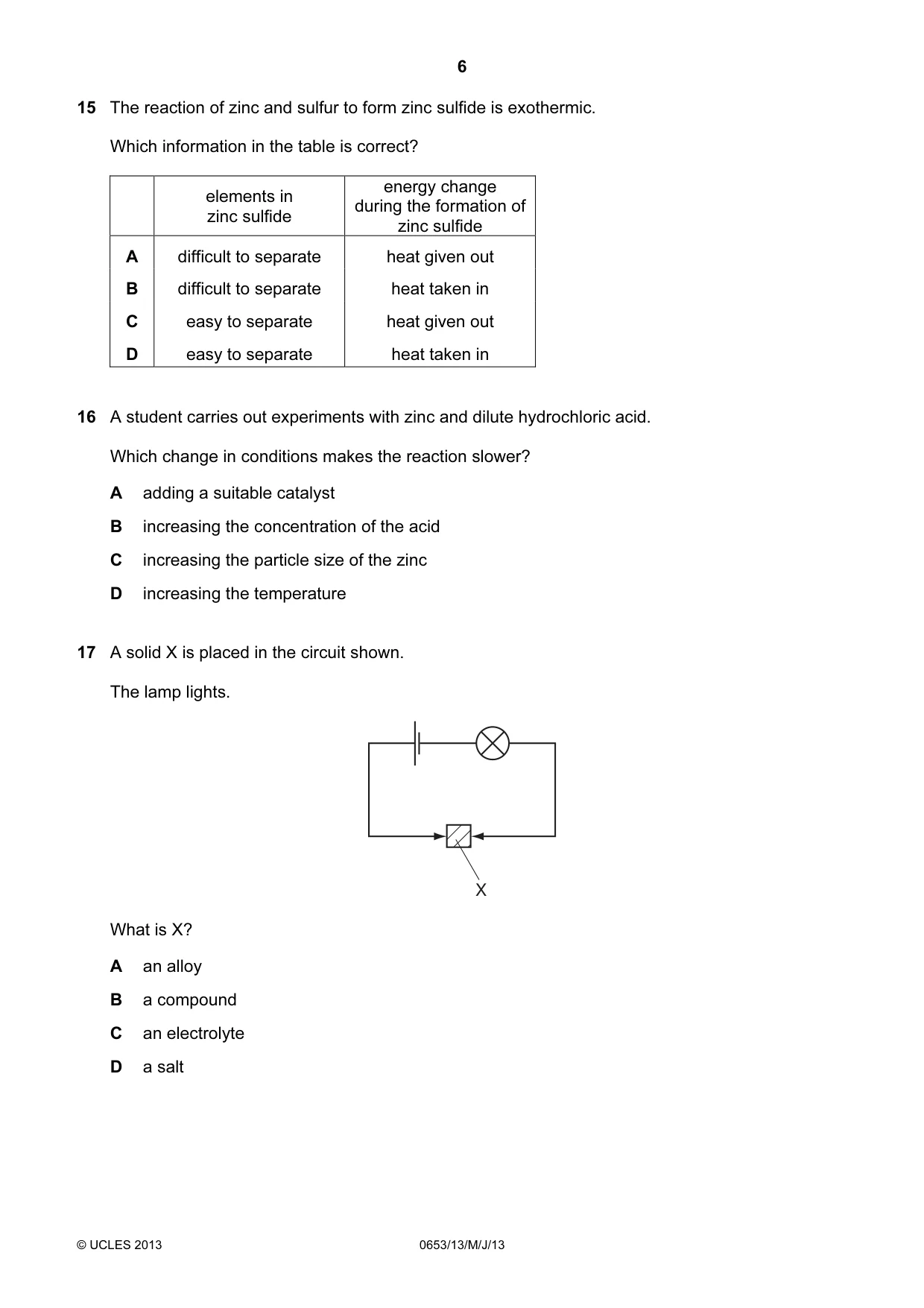 Cambridge IGCSE Science - Combined 0653 2013 May/June Paper 1 · Variant 3 question paper, page 6 of 20
