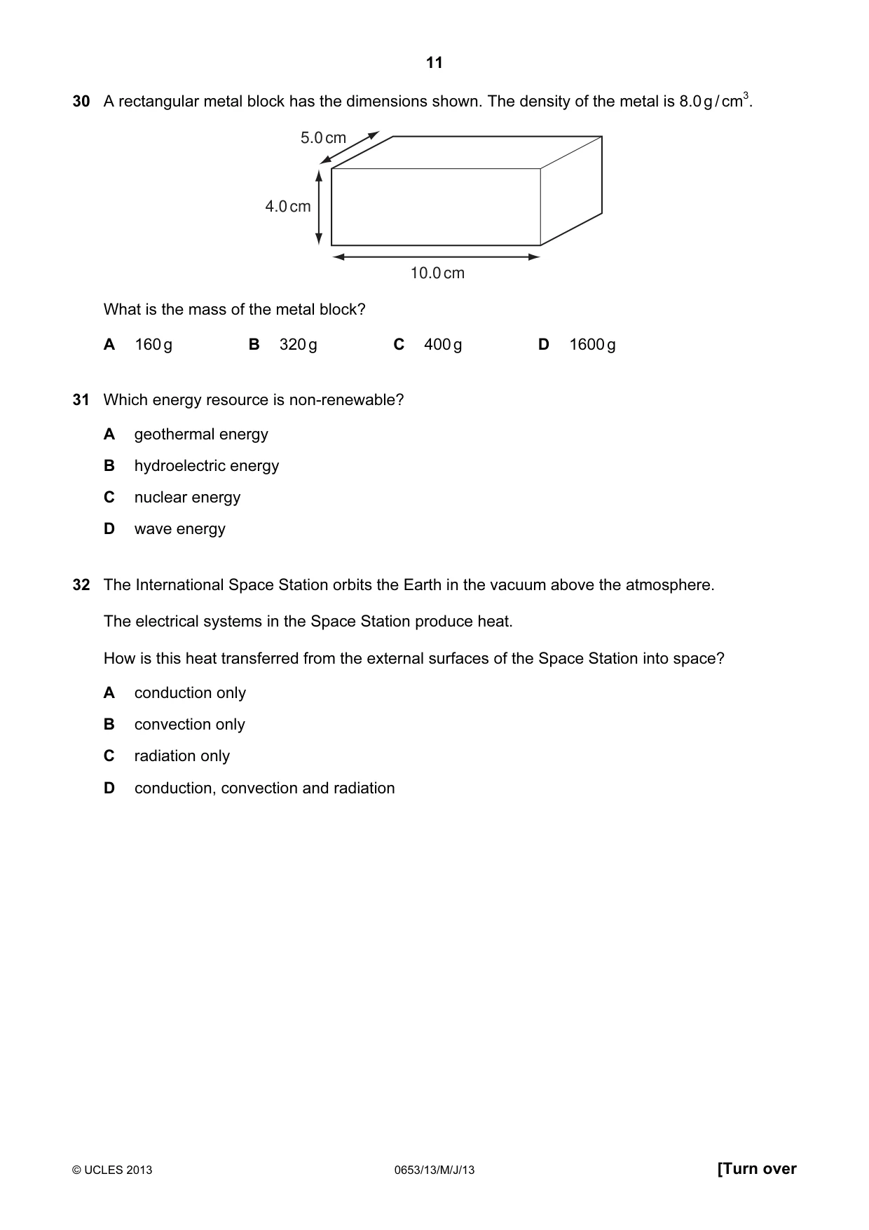 Cambridge IGCSE Science - Combined 0653 2013 May/June Paper 1 · Variant 3 question paper, page 11 of 20