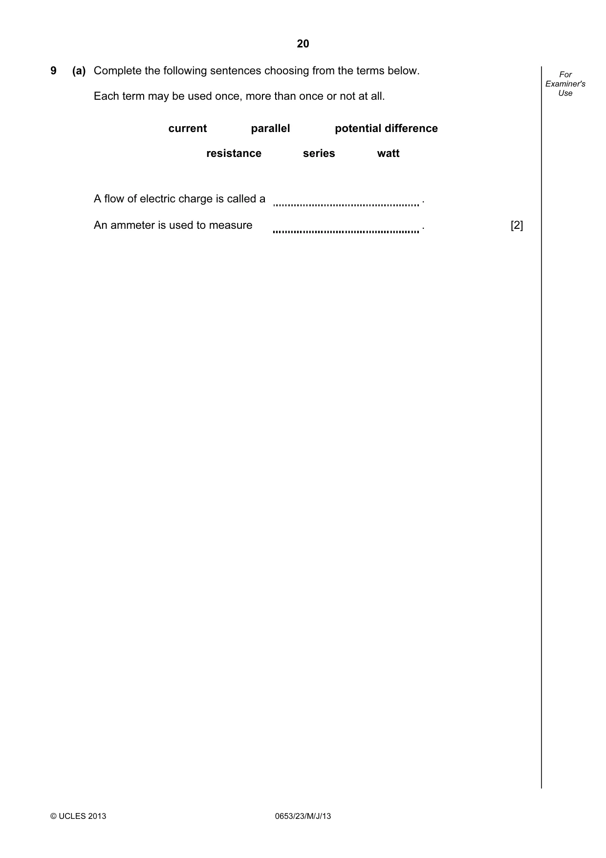 Cambridge IGCSE Science - Combined 0653 2013 May/June Paper 2 · Variant 3 question paper, page 20 of 24