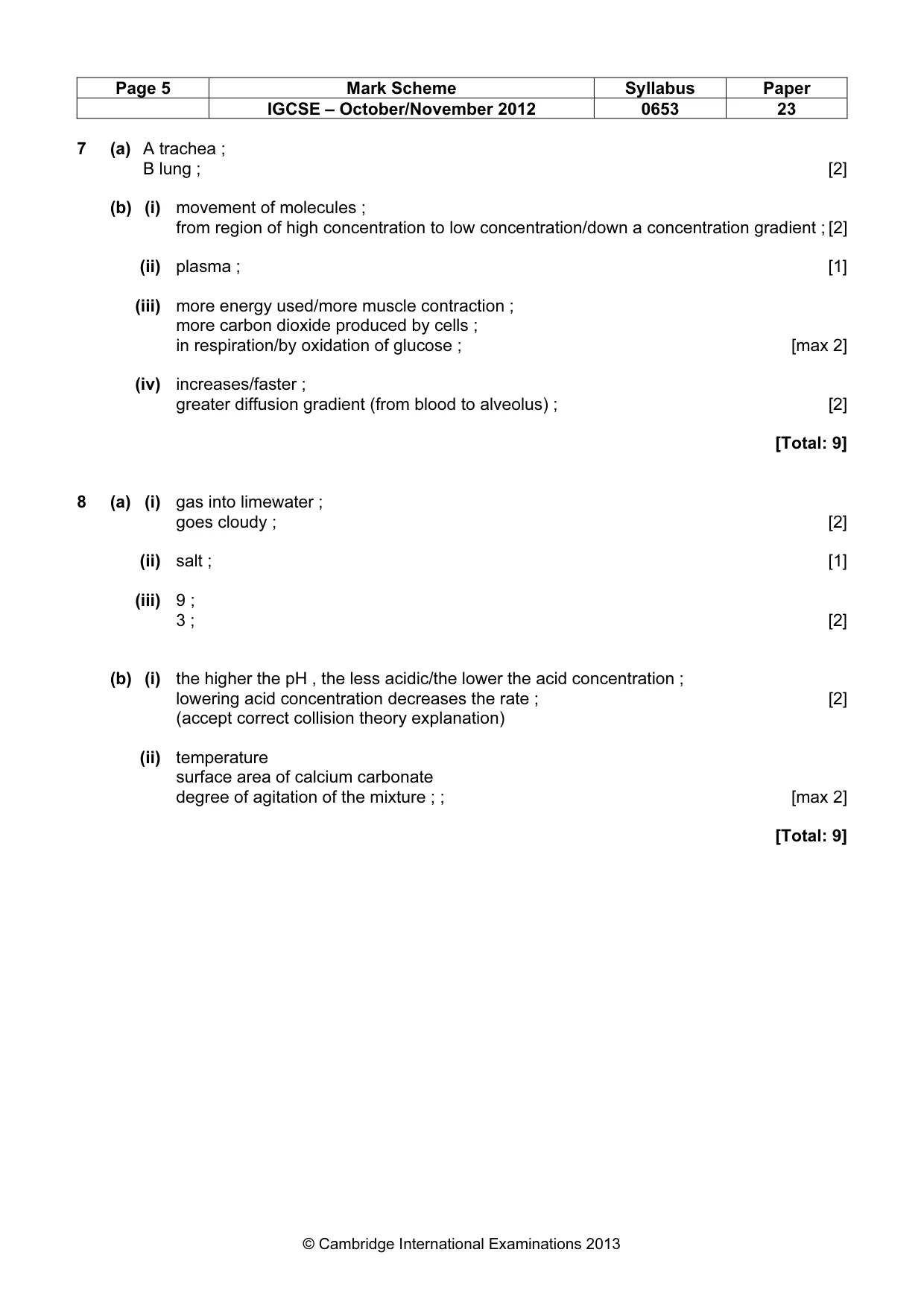 Mark scheme, page 5 of 6