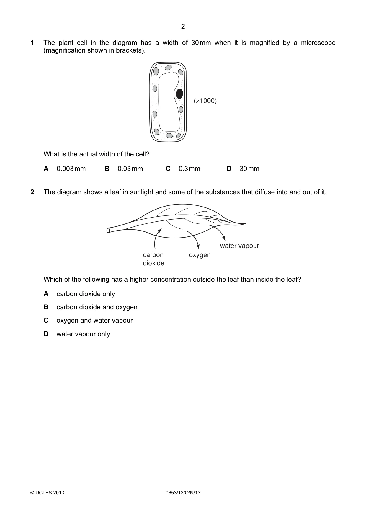 Cambridge IGCSE Science - Combined 0653 2013 Oct/Nov Paper 1 · Variant 2 question paper, page 2 of 20