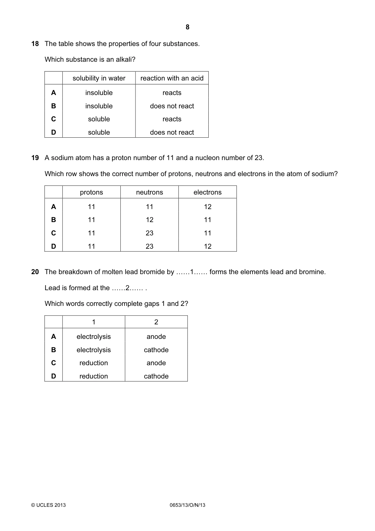 Cambridge IGCSE Science - Combined 0653 2013 Oct/Nov Paper 1 · Variant 3 question paper, page 8 of 20