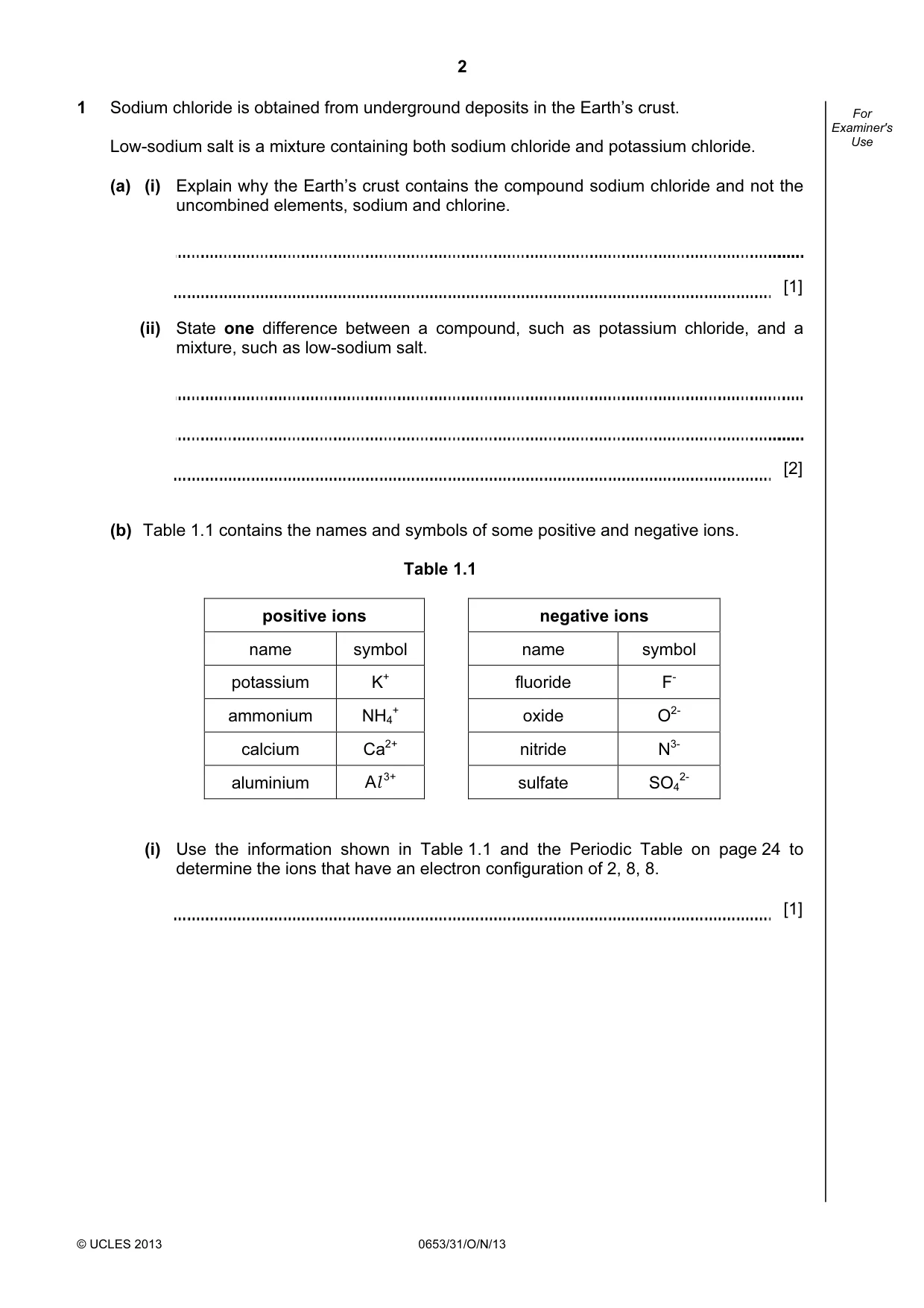 Cambridge IGCSE Science - Combined 0653 2013 Oct/Nov Paper 3 · Variant 1 question paper, page 2 of 24