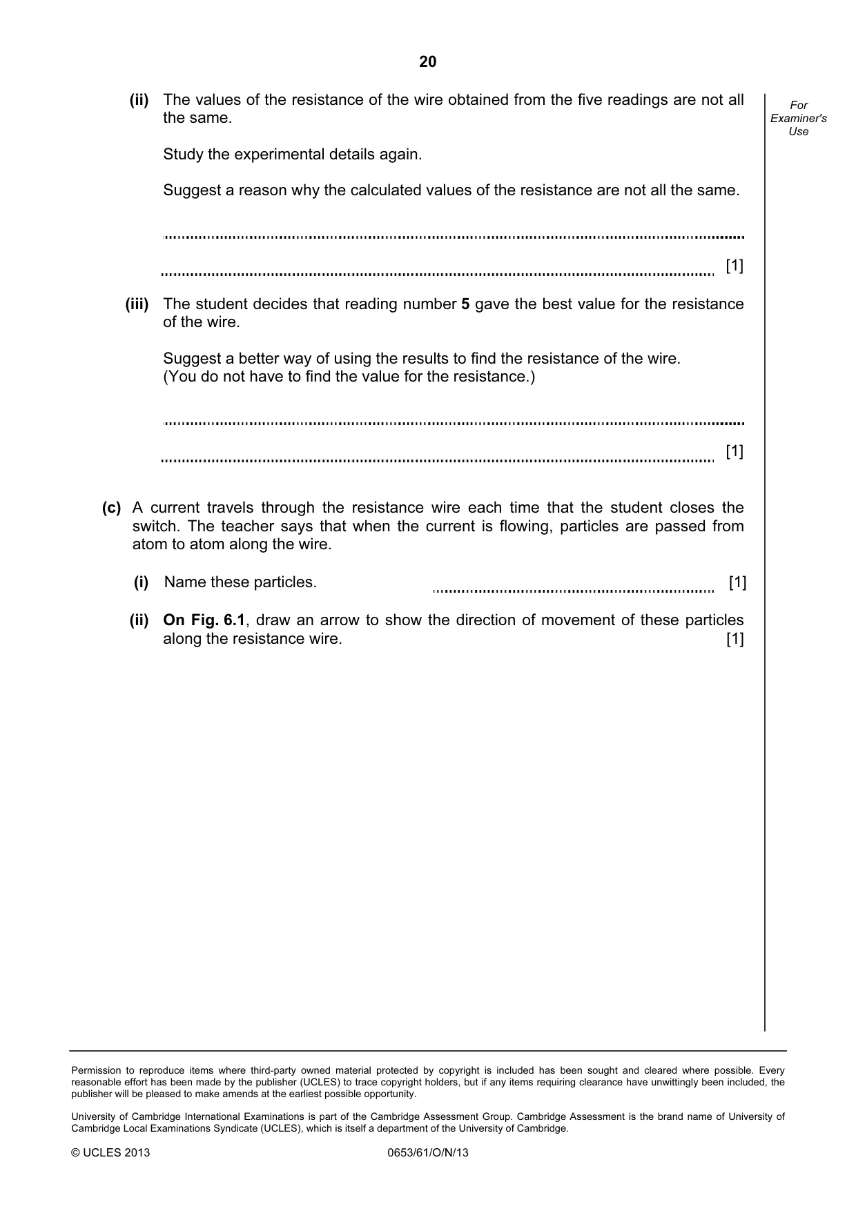Cambridge IGCSE Science - Combined 0653 2013 Oct/Nov Paper 6 · Variant 1 question paper, page 20 of 20