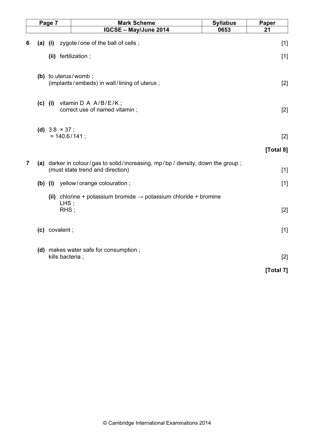 Mark scheme, page 7 of 9