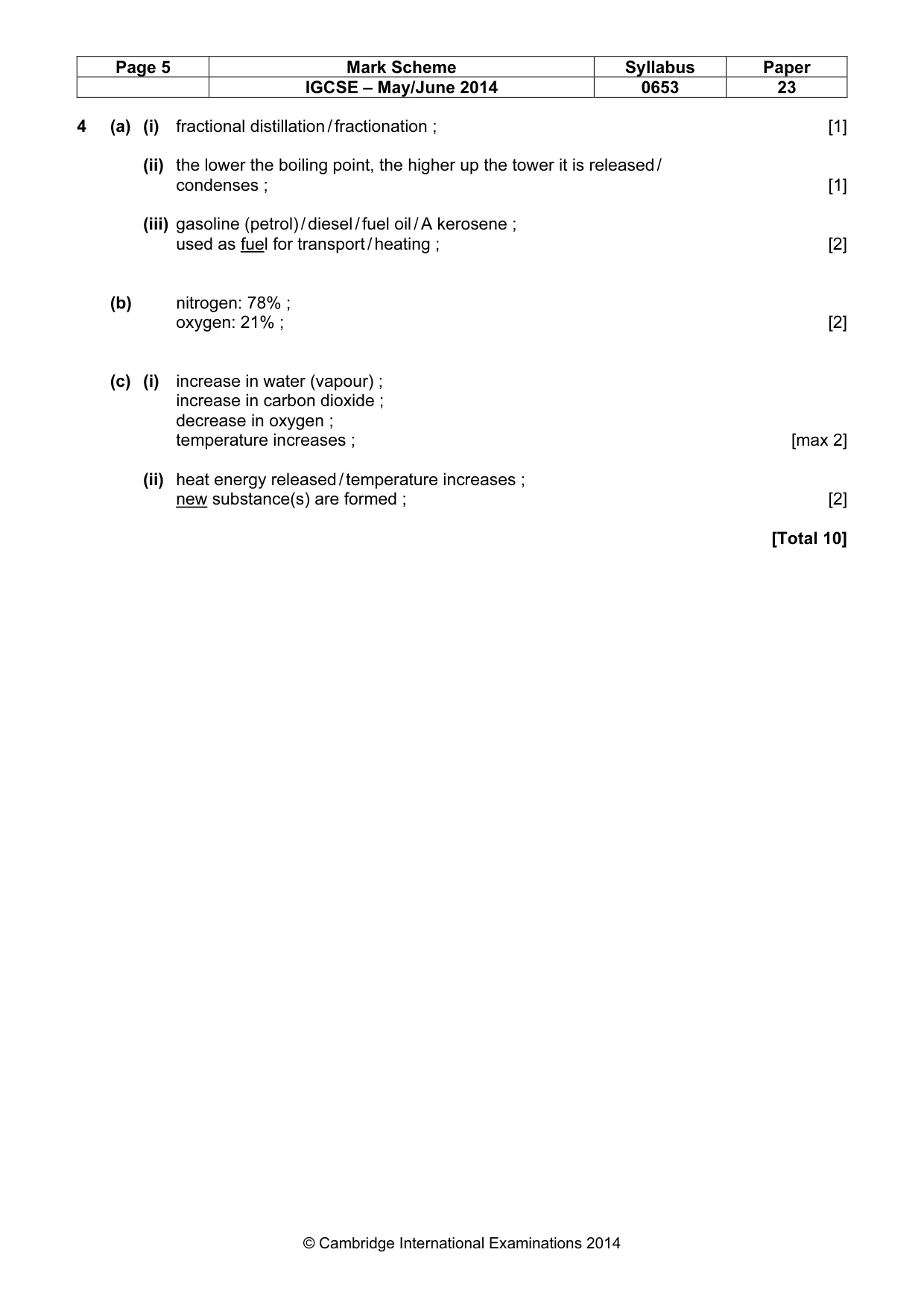 Mark scheme, page 5 of 9
