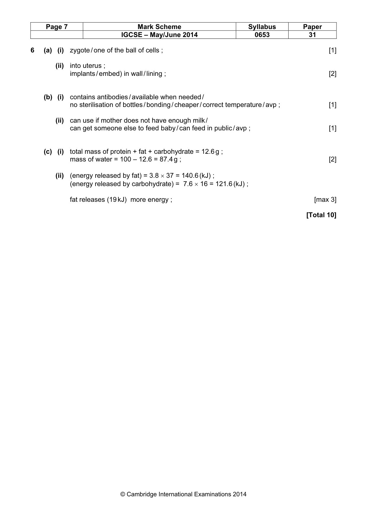 Mark scheme, page 7 of 10