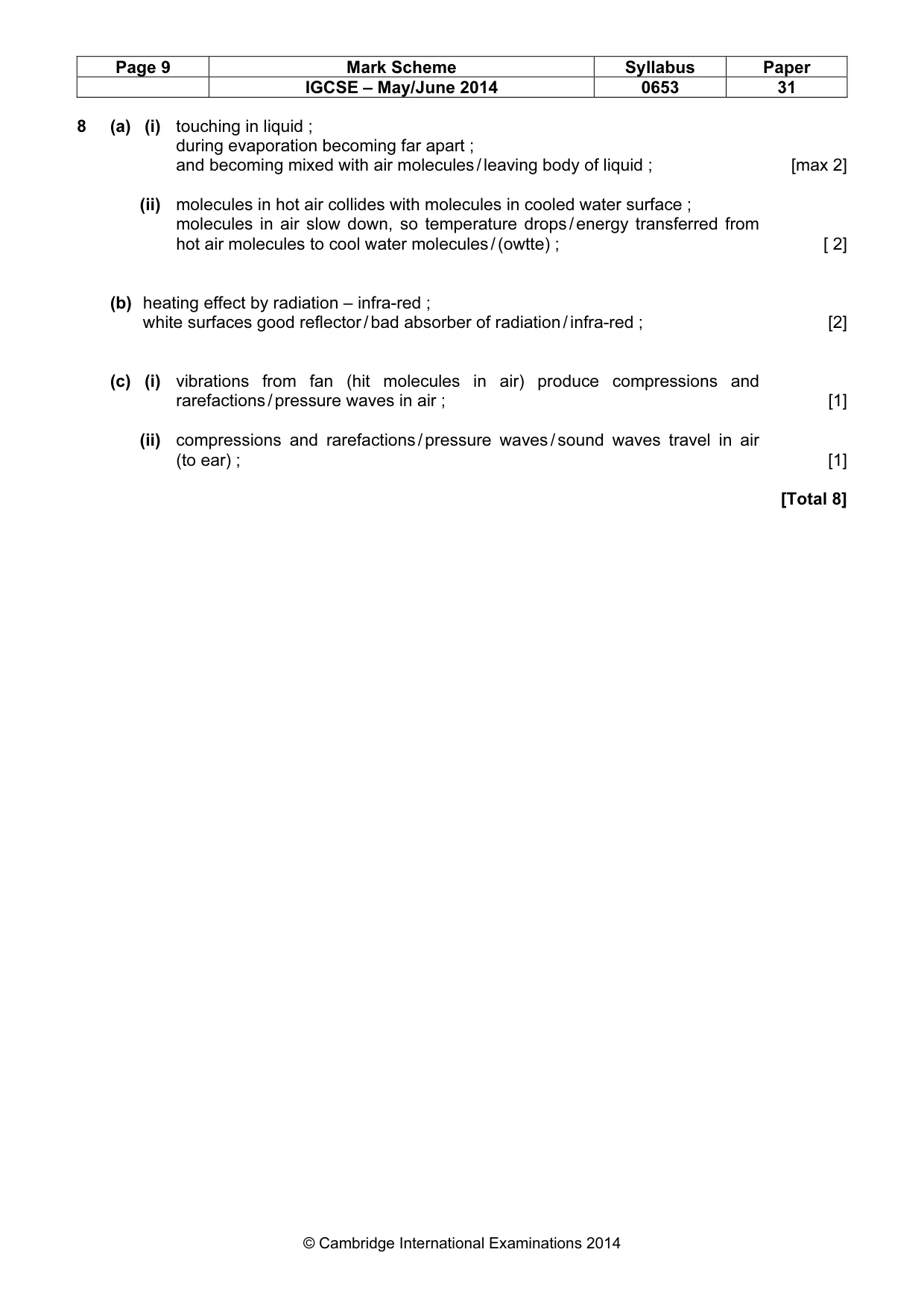 Mark scheme, page 9 of 10