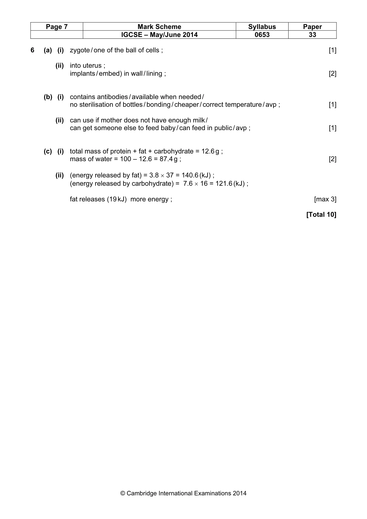 Mark scheme, page 7 of 10