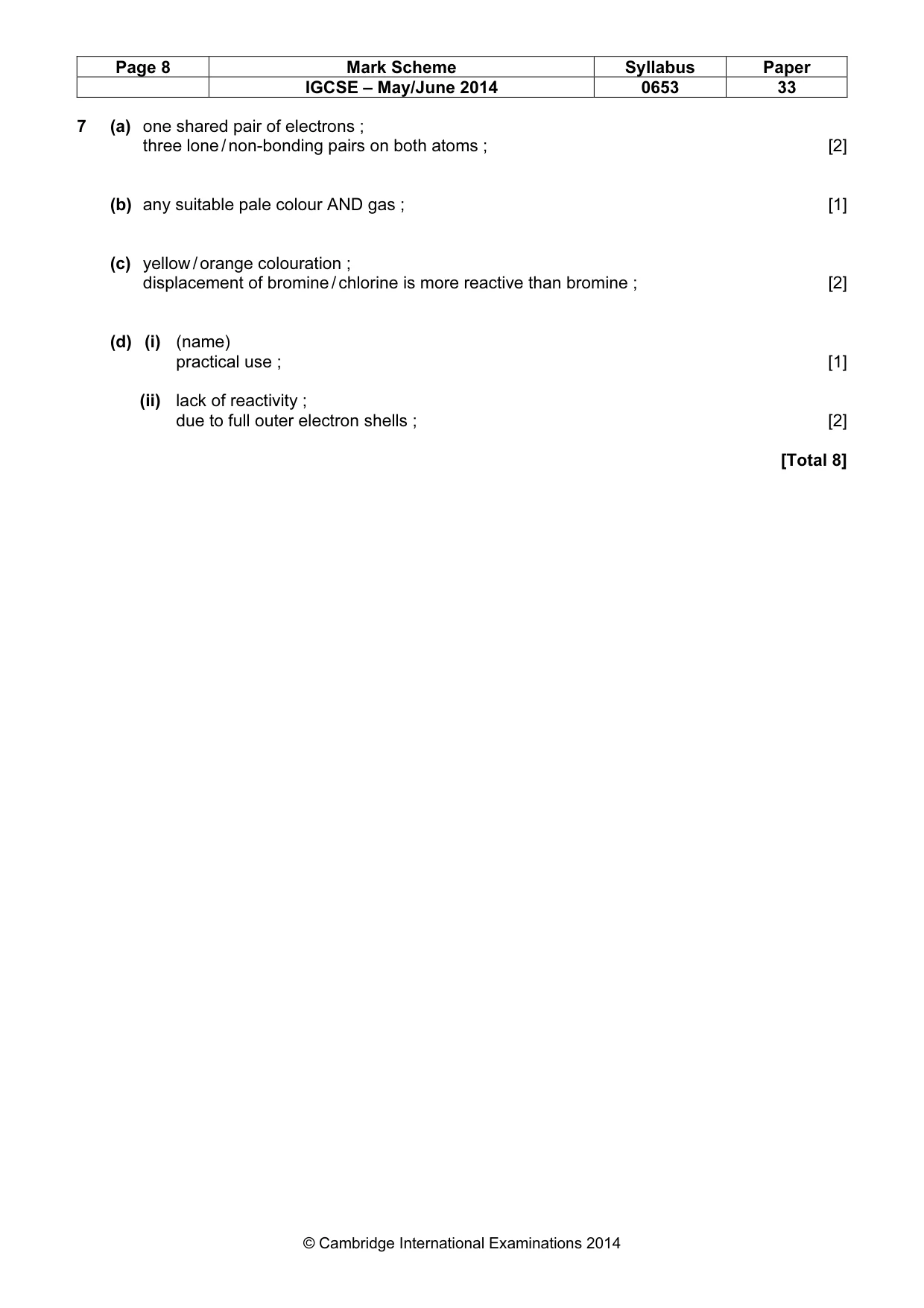 Mark scheme, page 8 of 10