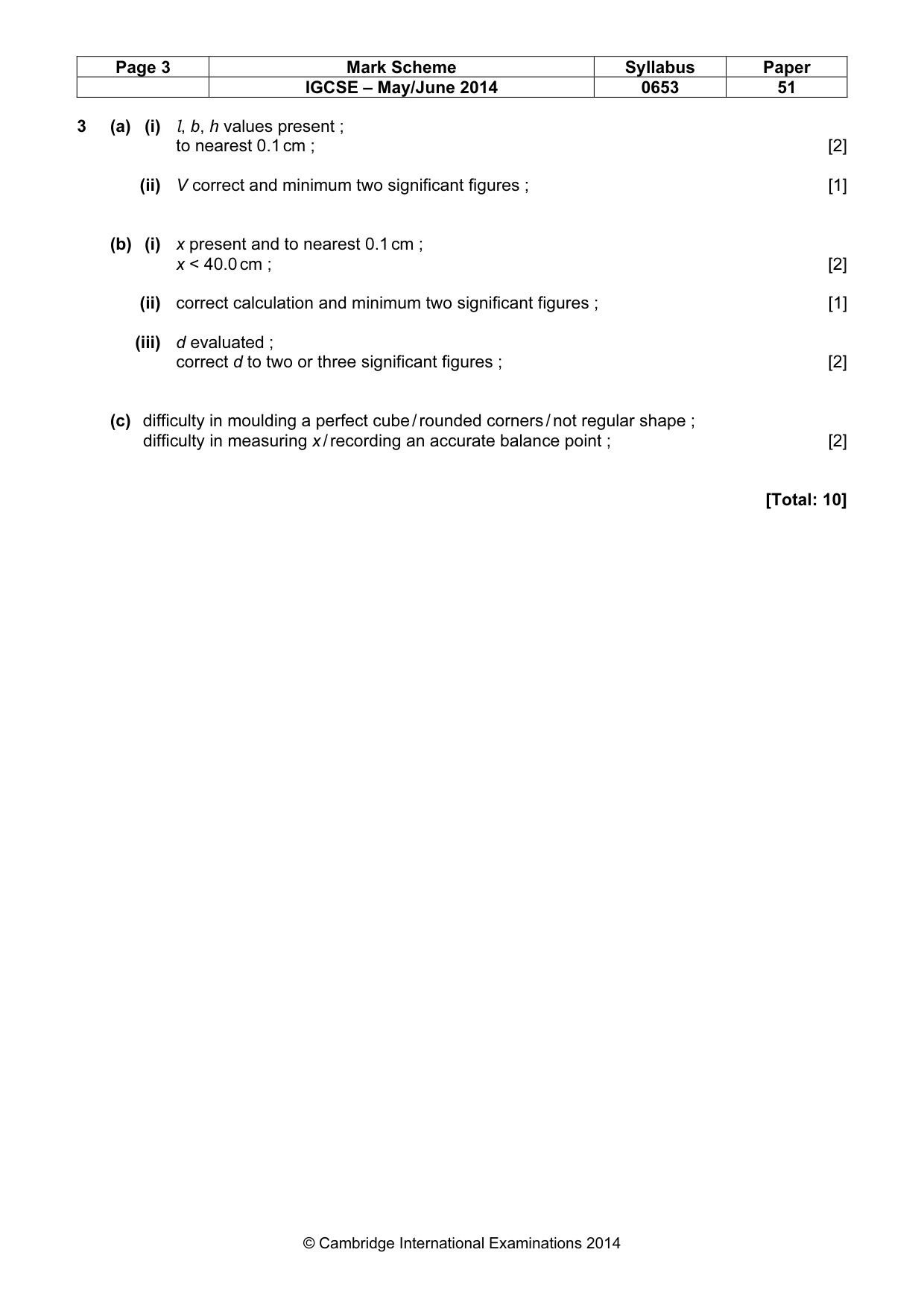 Mark scheme, page 3 of 3