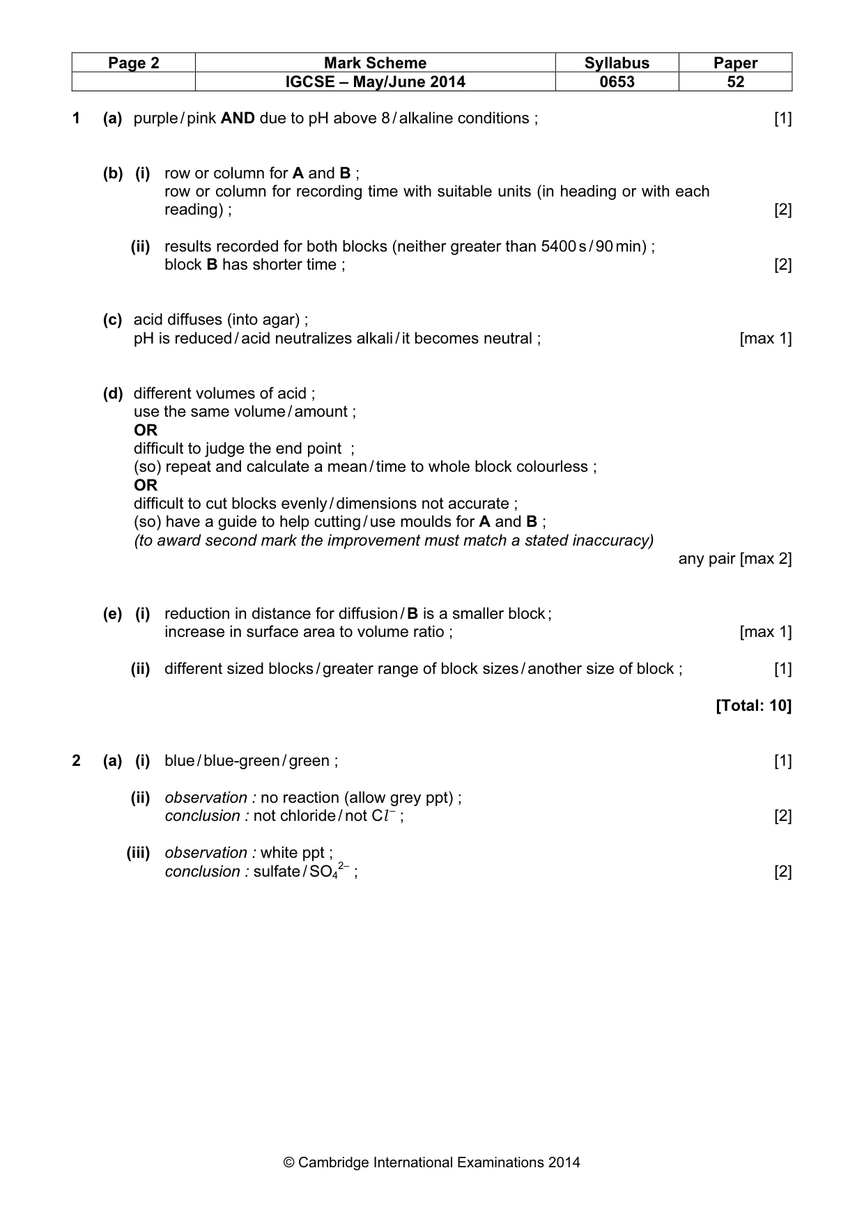 Mark scheme, page 2 of 3