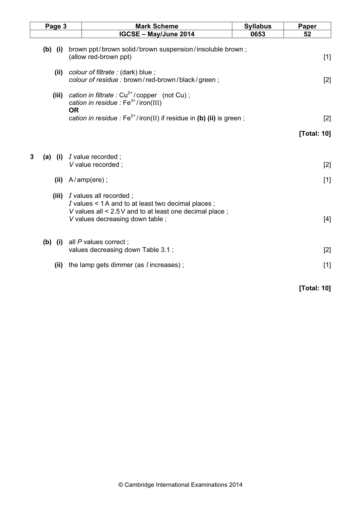 Mark scheme, page 3 of 3