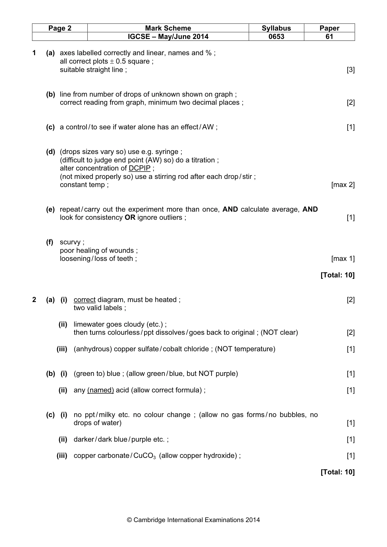 Mark scheme, page 2 of 5