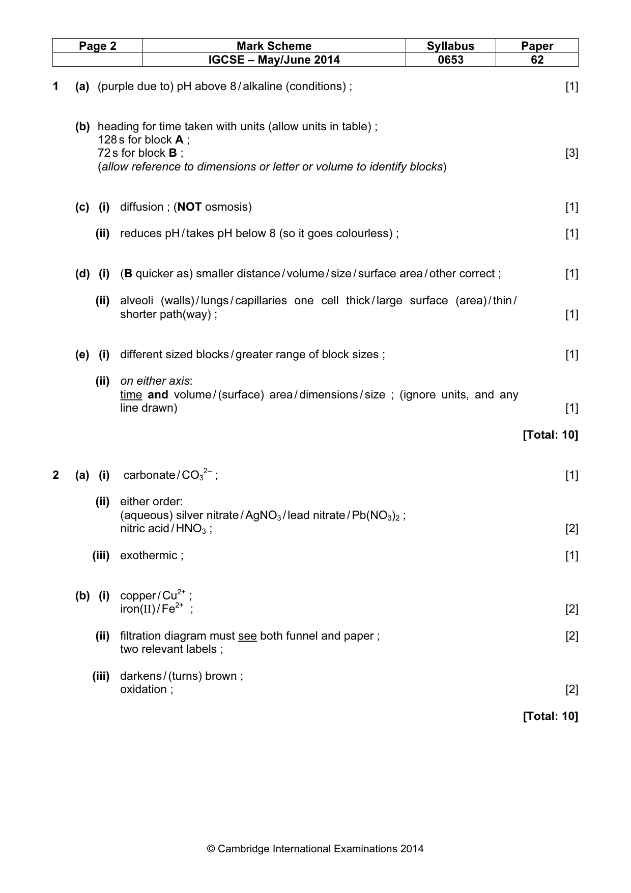 Mark scheme, page 2 of 4