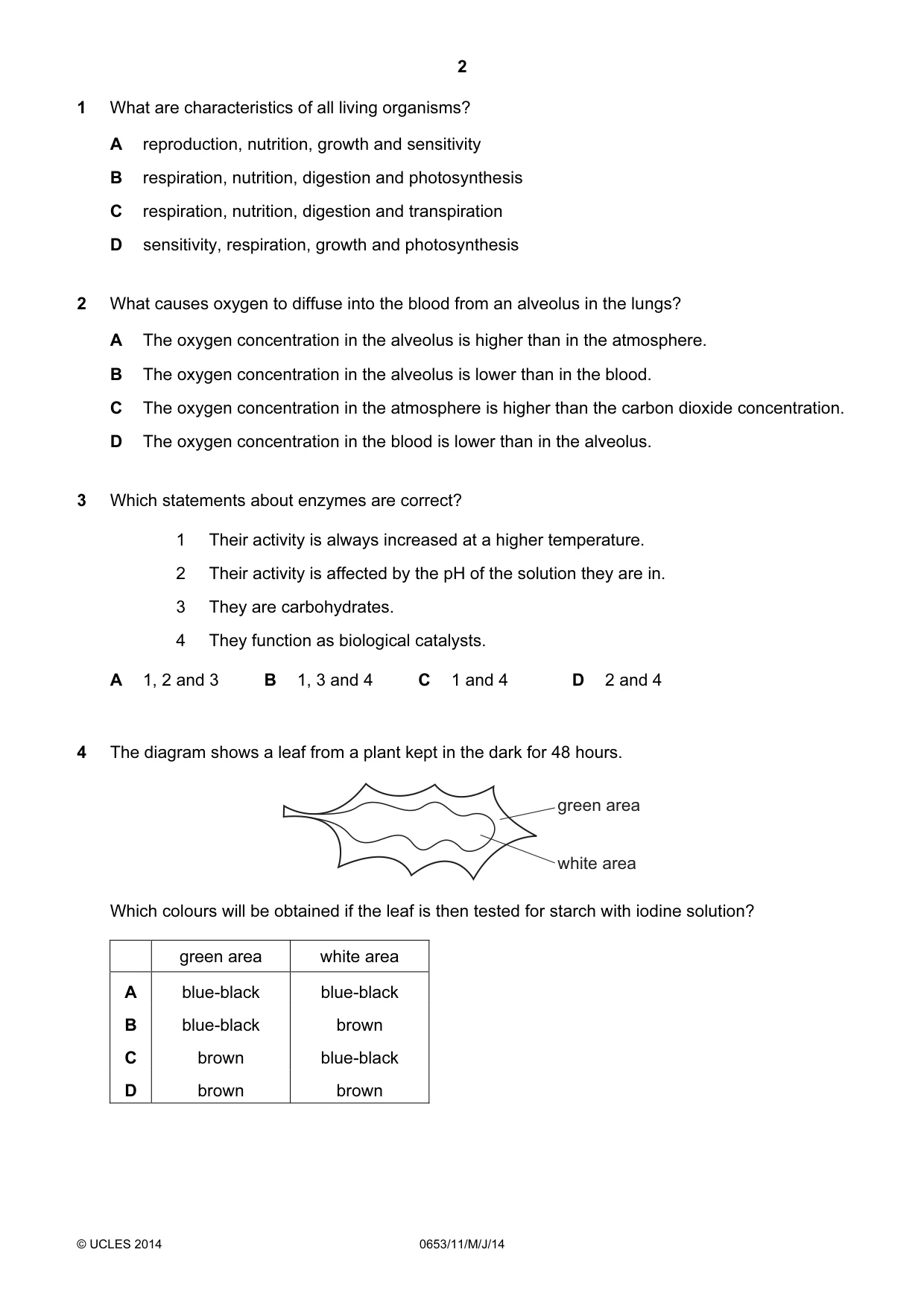 Cambridge IGCSE Science - Combined 0653 2014 May/June Paper 1 · Variant 1 question paper, page 2 of 20