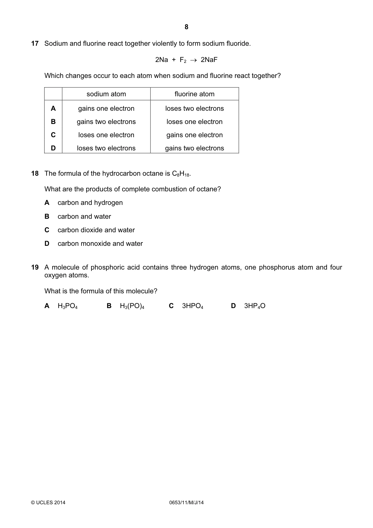 Cambridge IGCSE Science - Combined 0653 2014 May/June Paper 1 · Variant 1 question paper, page 8 of 20