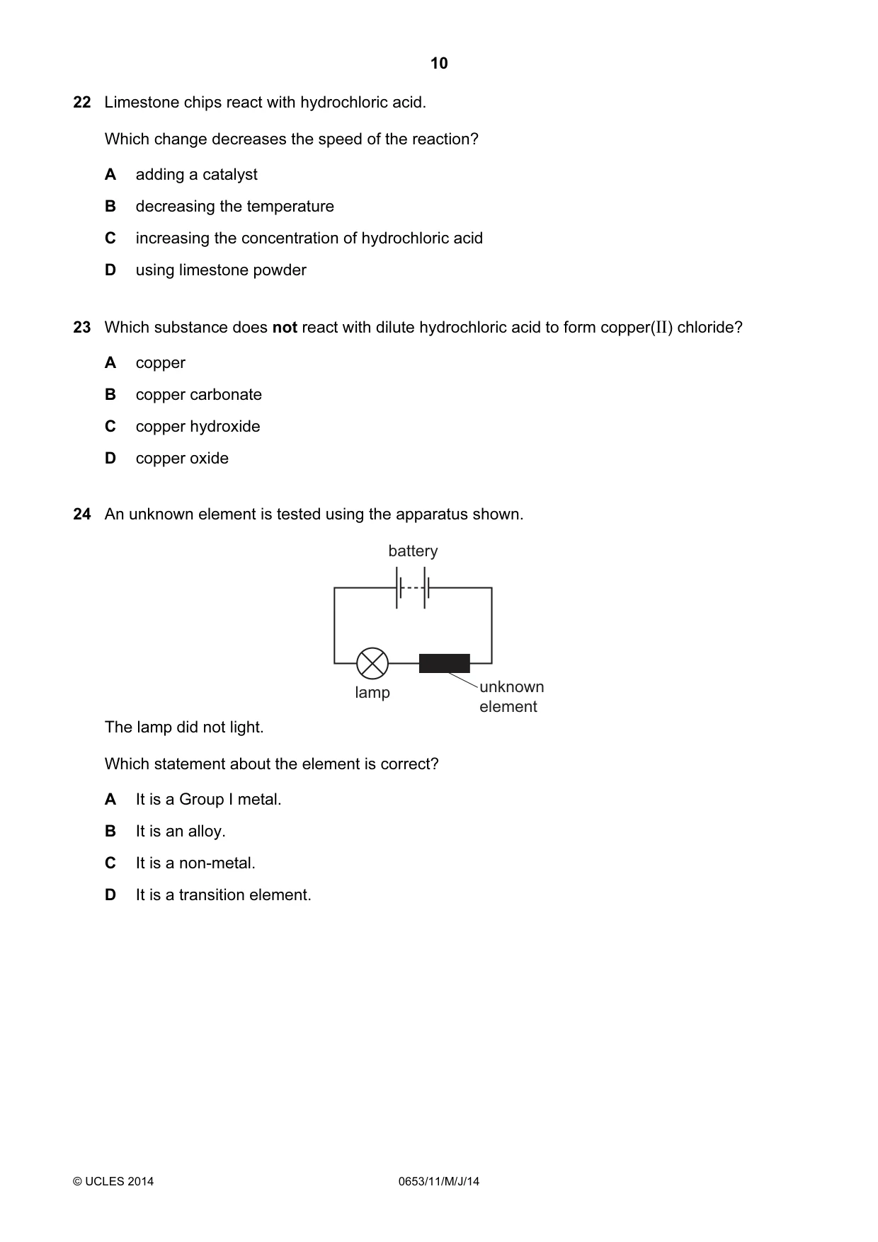 Cambridge IGCSE Science - Combined 0653 2014 May/June Paper 1 · Variant 1 question paper, page 10 of 20