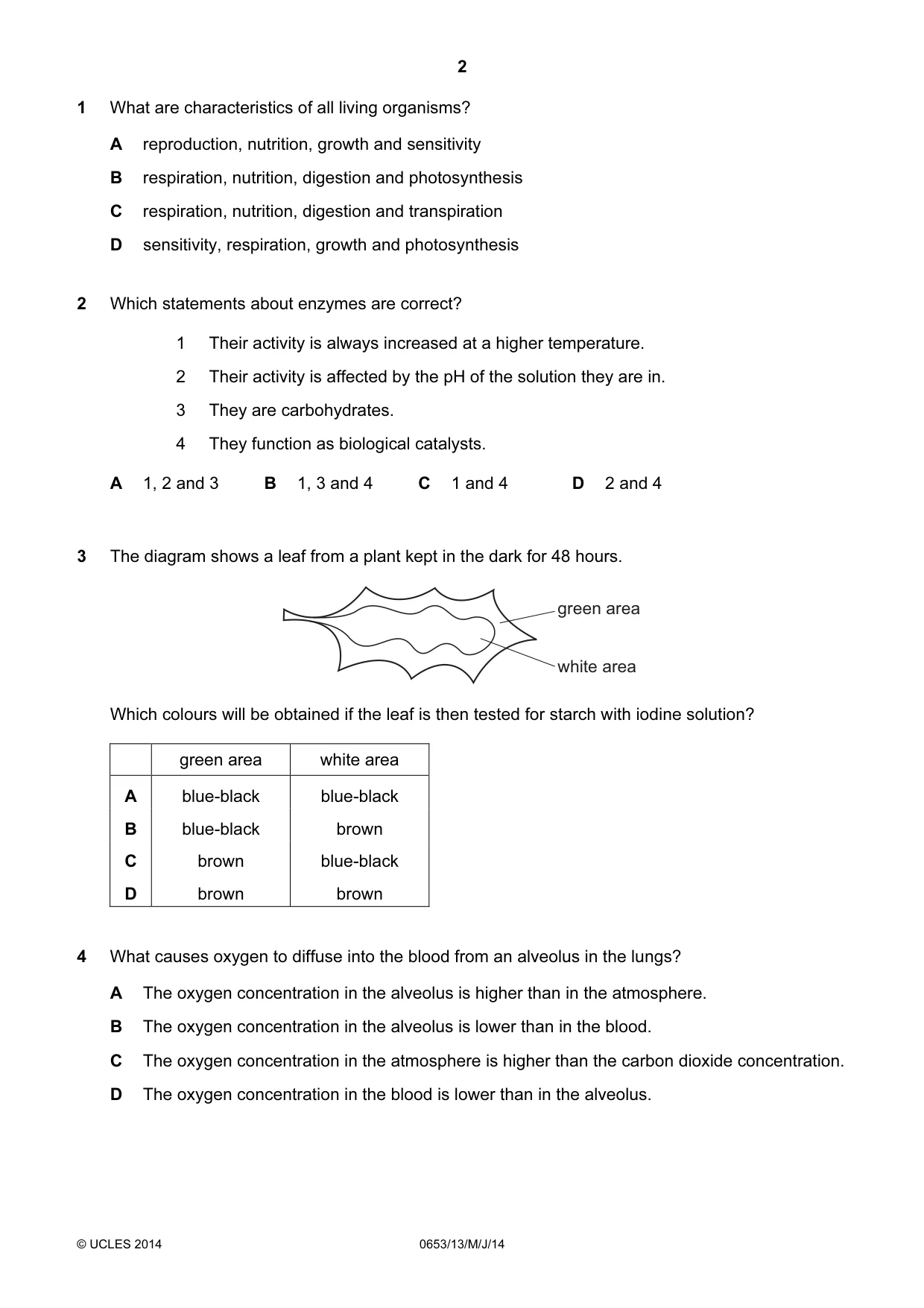 Cambridge IGCSE Science - Combined 0653 2014 May/June Paper 1 · Variant 3 question paper, page 2 of 20