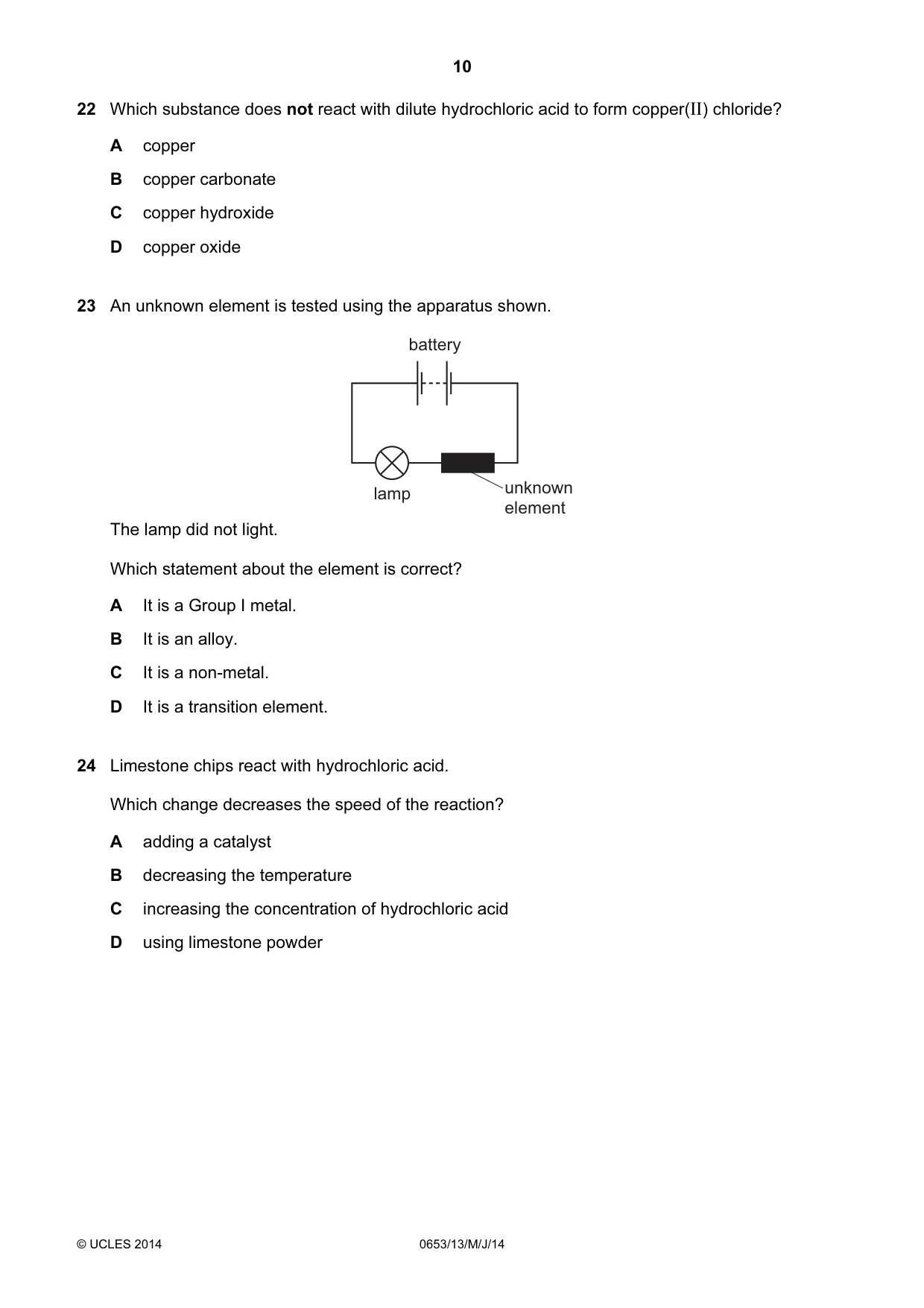 Cambridge IGCSE Science - Combined 0653 2014 May/June Paper 1 · Variant 3 question paper, page 10 of 20