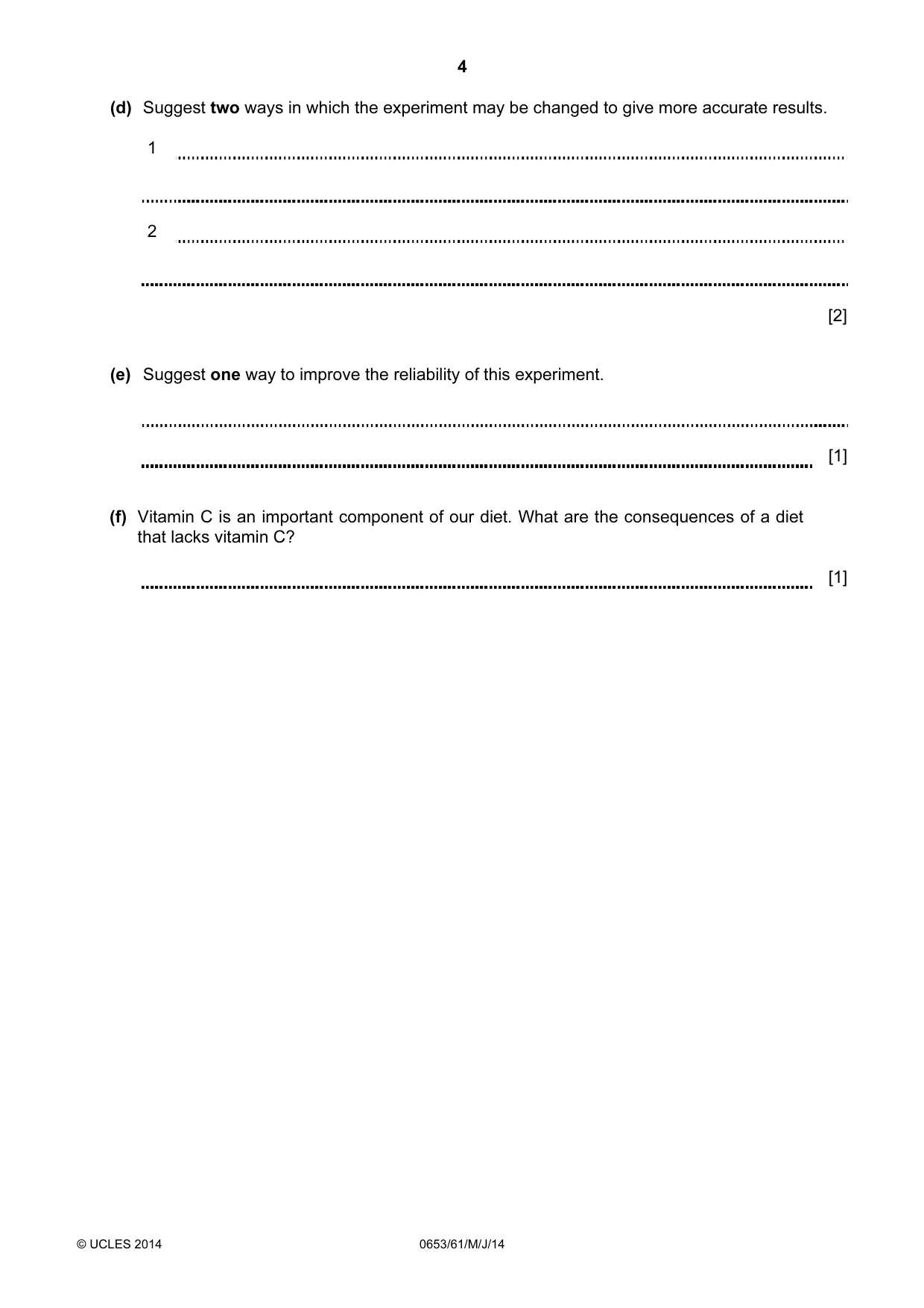 Cambridge IGCSE Science - Combined 0653 2014 May/June Paper 6 · Variant 1 question paper, page 4 of 20