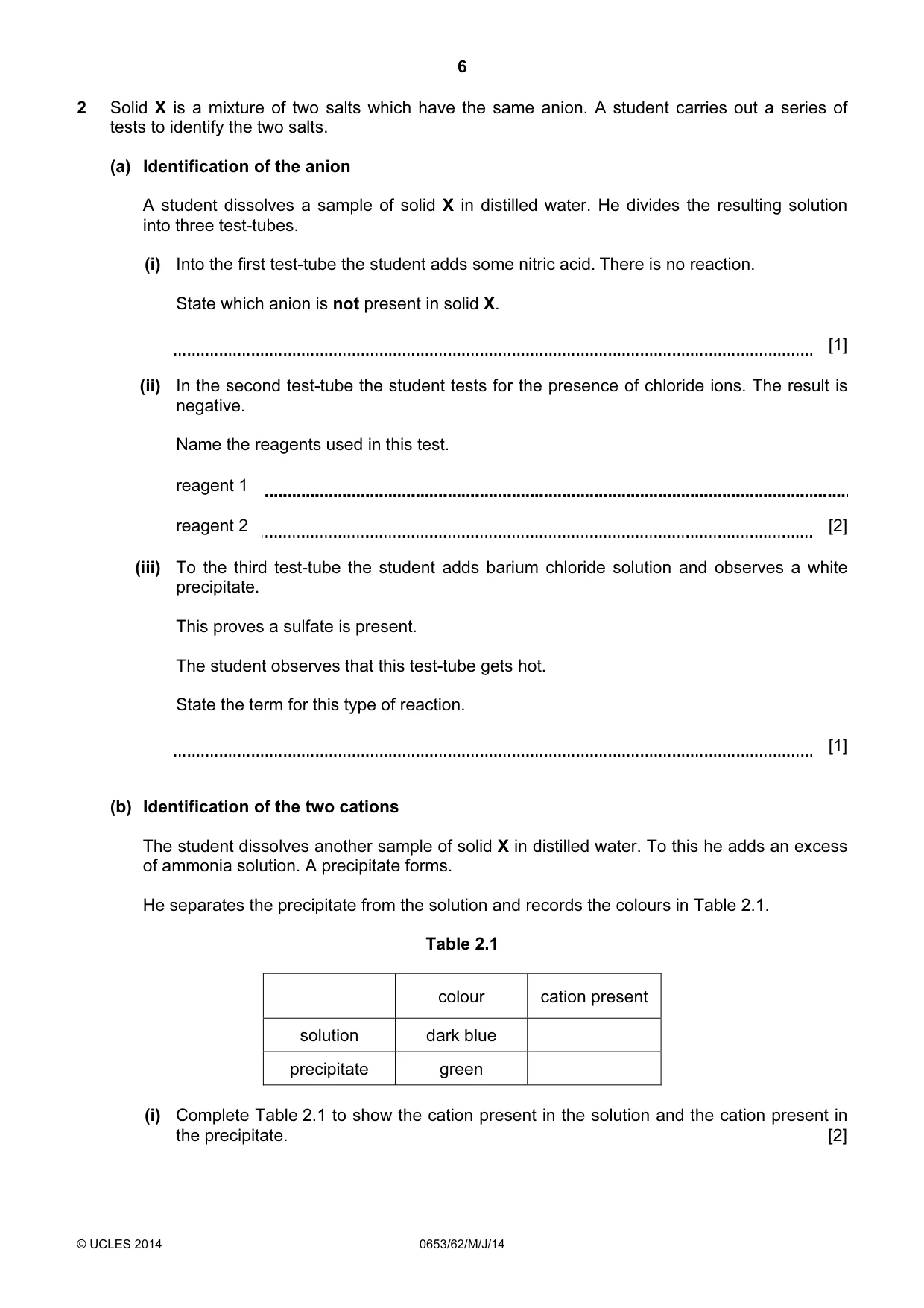 Cambridge IGCSE Science - Combined 0653 2014 May/June Paper 6 · Variant 2 question paper, page 6 of 20