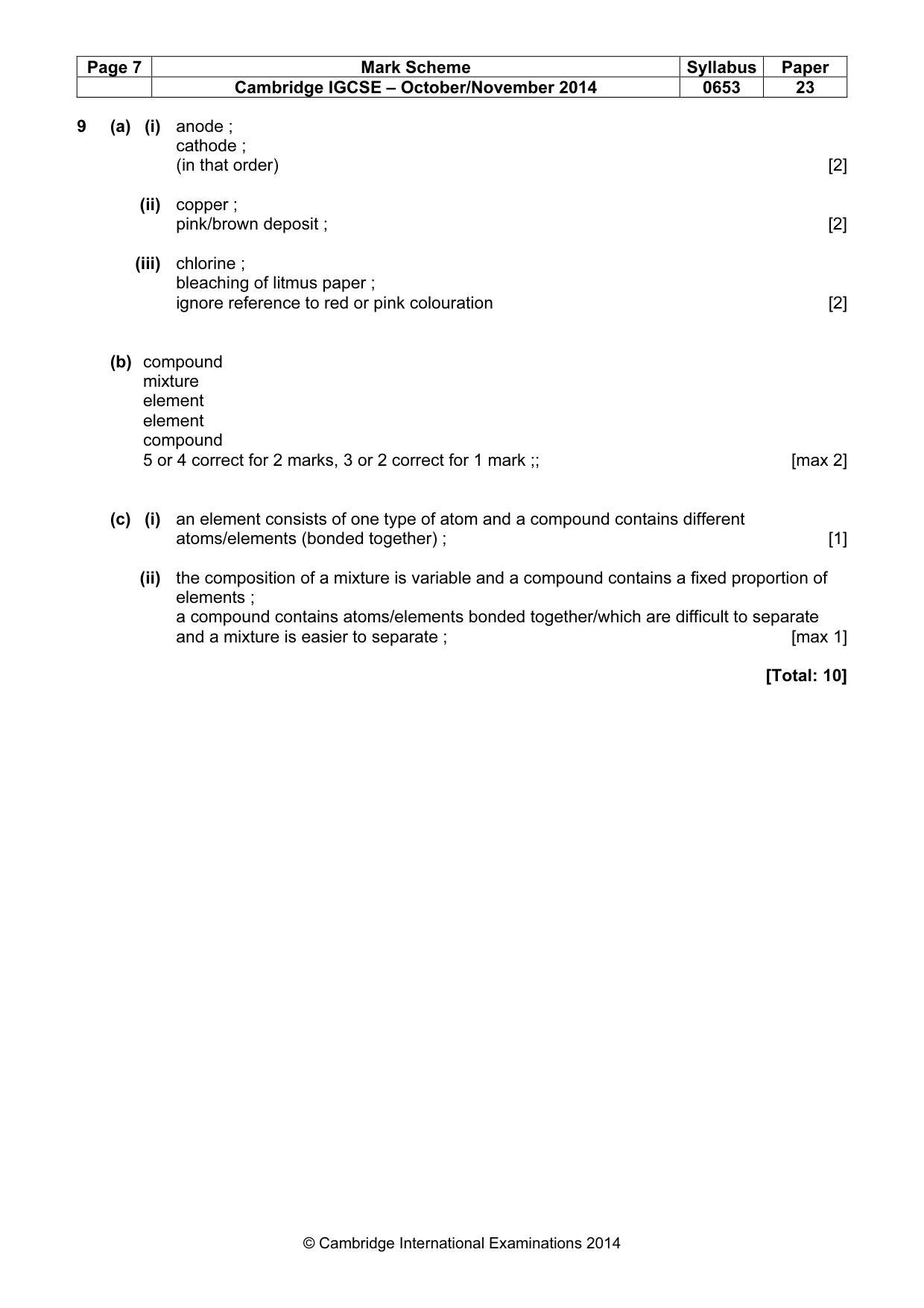 Mark scheme, page 7 of 7