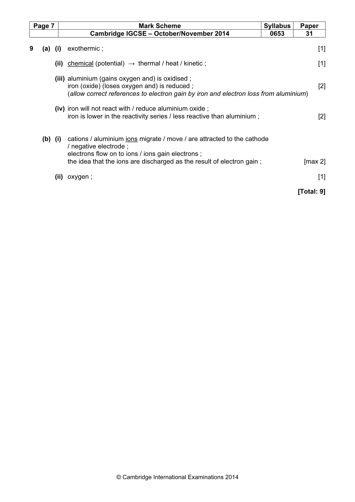 Mark scheme, page 7 of 7