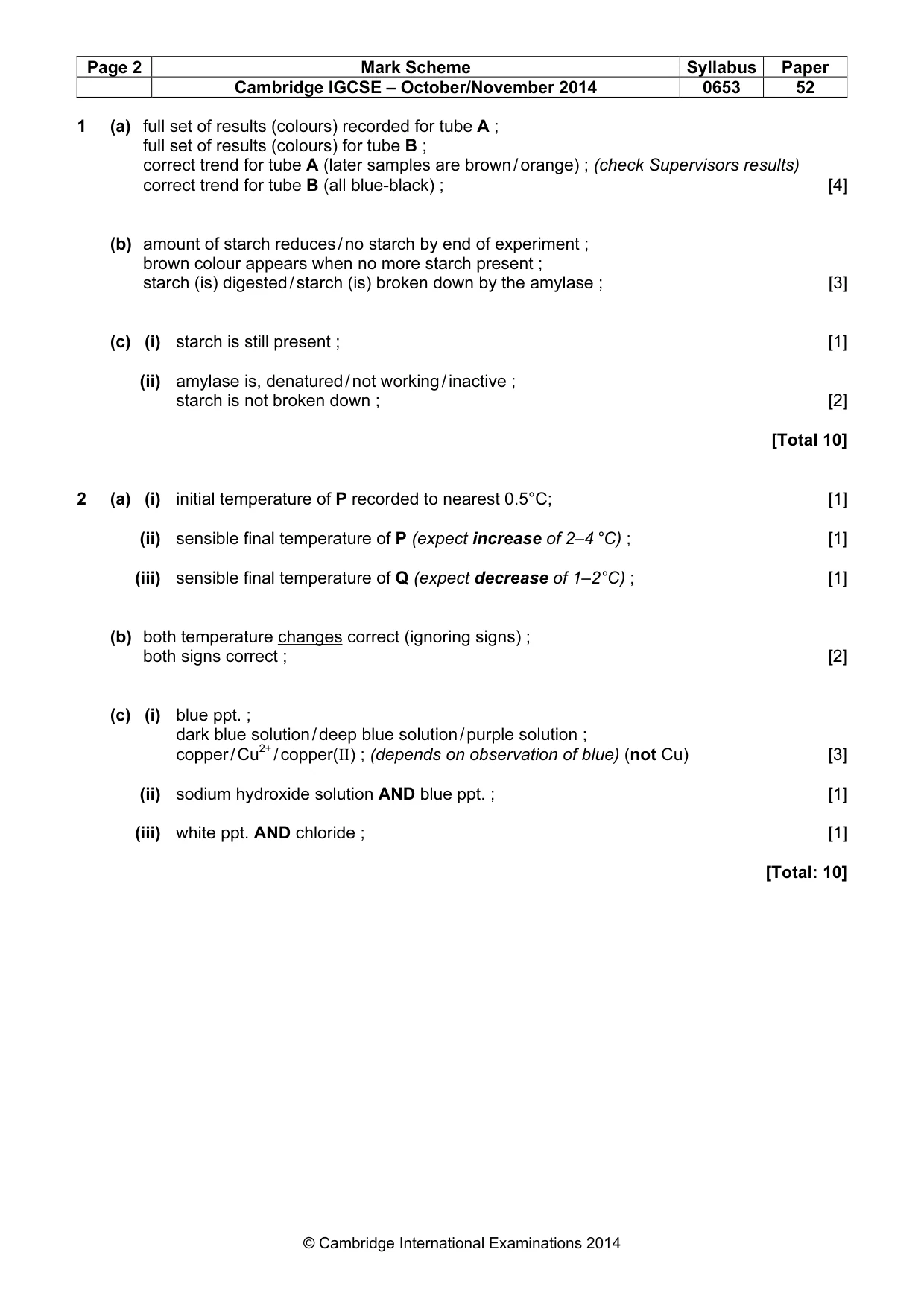 Mark scheme, page 2 of 3