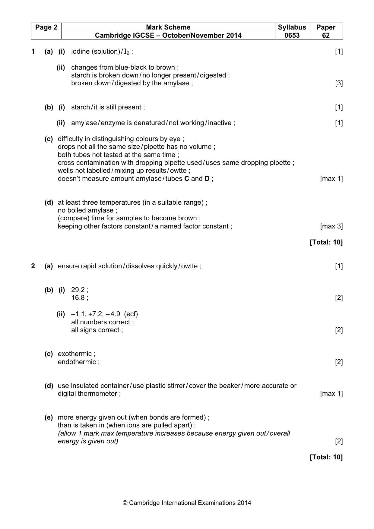 Mark scheme, page 2 of 4