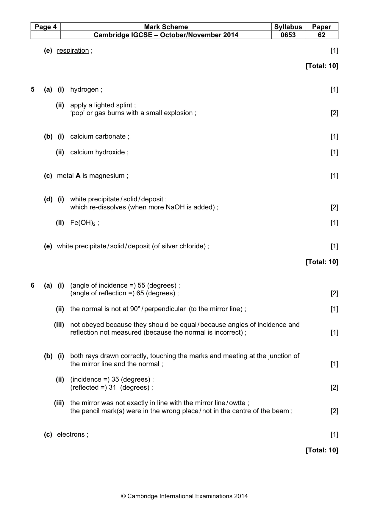 Mark scheme, page 4 of 4
