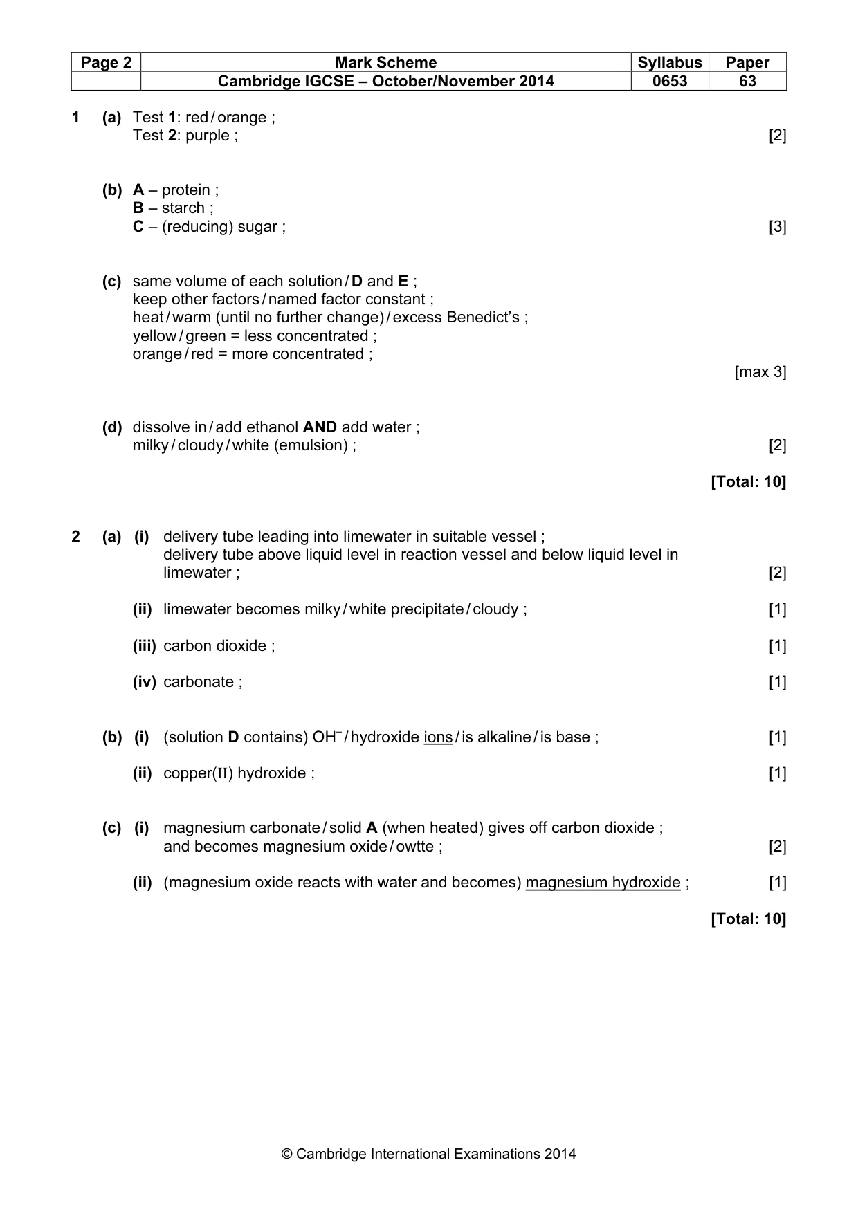 Mark scheme, page 2 of 5
