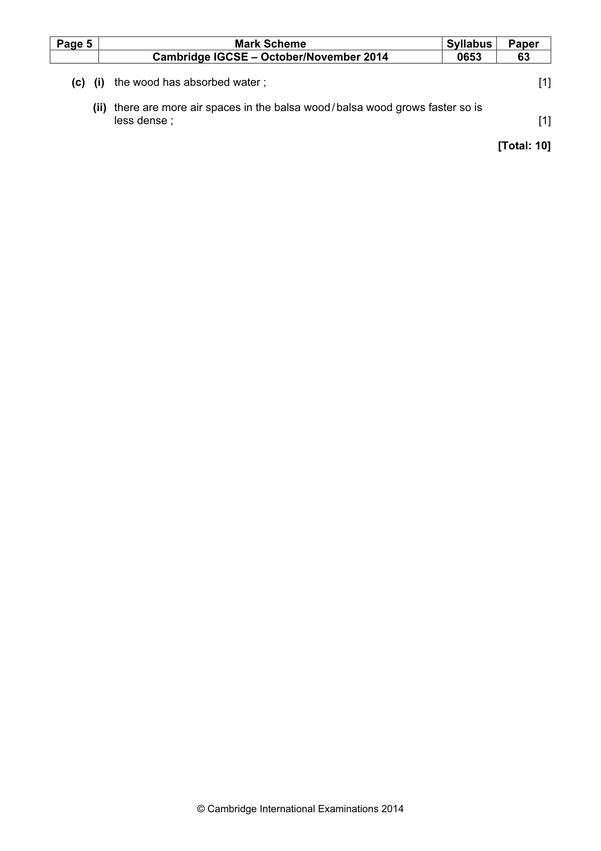 Mark scheme, page 5 of 5