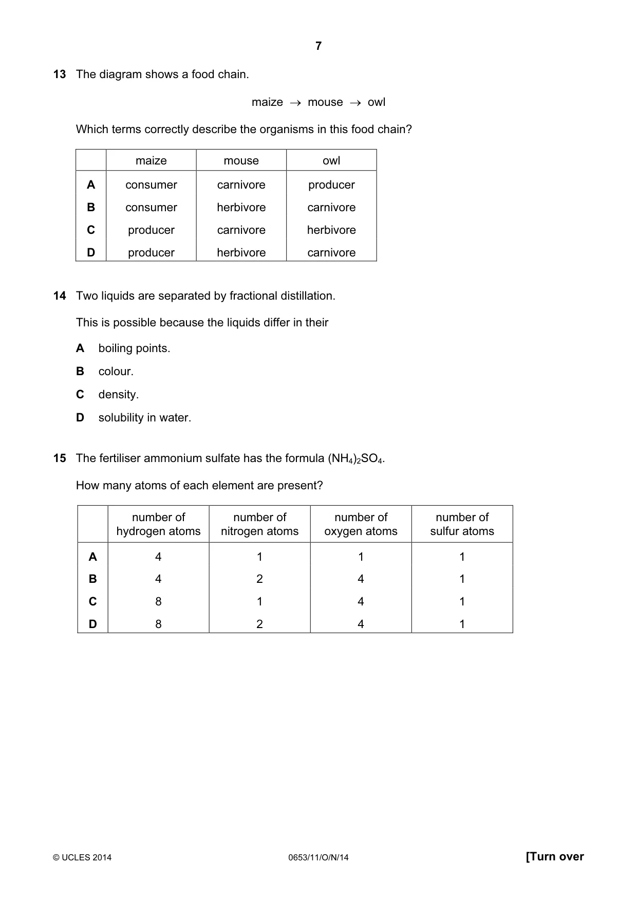 Cambridge IGCSE Science - Combined 0653 2014 Oct/Nov Paper 1 · Variant 1 question paper, page 7 of 20