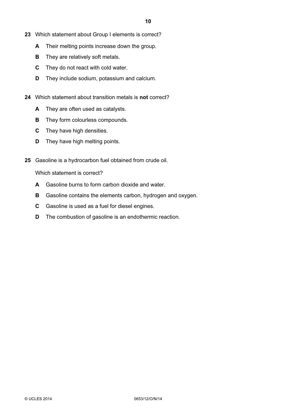 Cambridge IGCSE Science - Combined 0653 2014 Oct/Nov Paper 1 · Variant 2 question paper, page 10 of 20