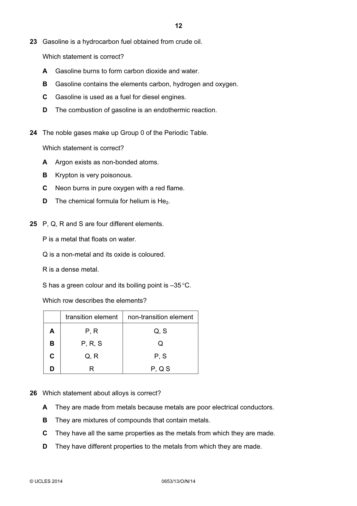 Cambridge IGCSE Science - Combined 0653 2014 Oct/Nov Paper 1 · Variant 3 question paper, page 12 of 20