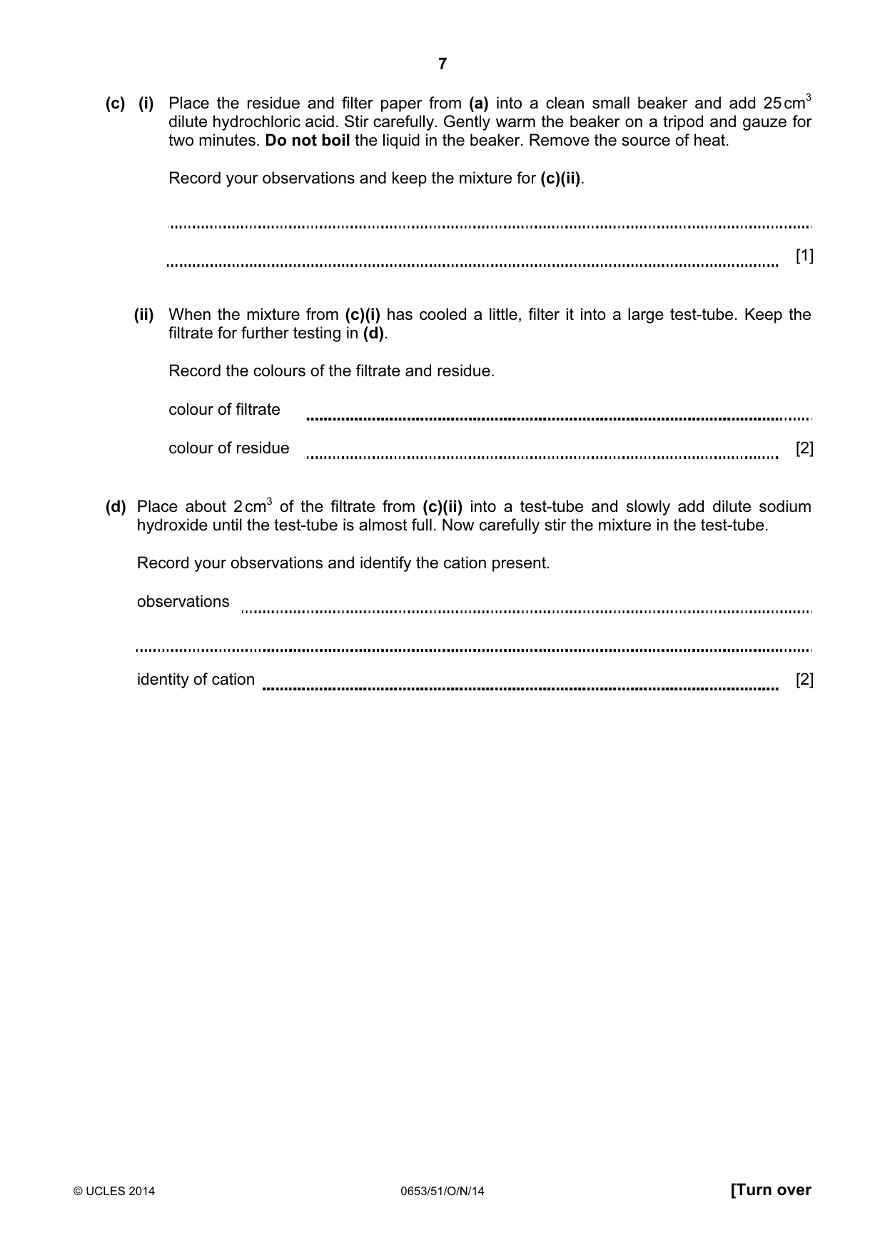 Cambridge IGCSE Science - Combined 0653 2014 Oct/Nov Paper 5 · Variant 1 question paper, page 7 of 12