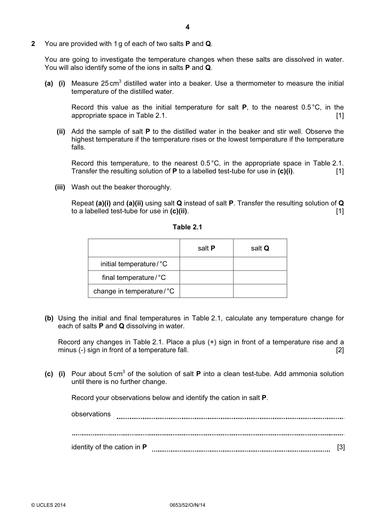 Cambridge IGCSE Science - Combined 0653 2014 Oct/Nov Paper 5 · Variant 2 question paper, page 4 of 8