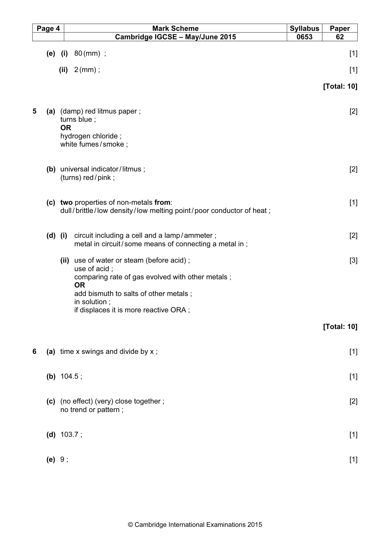 Mark scheme, page 4 of 5