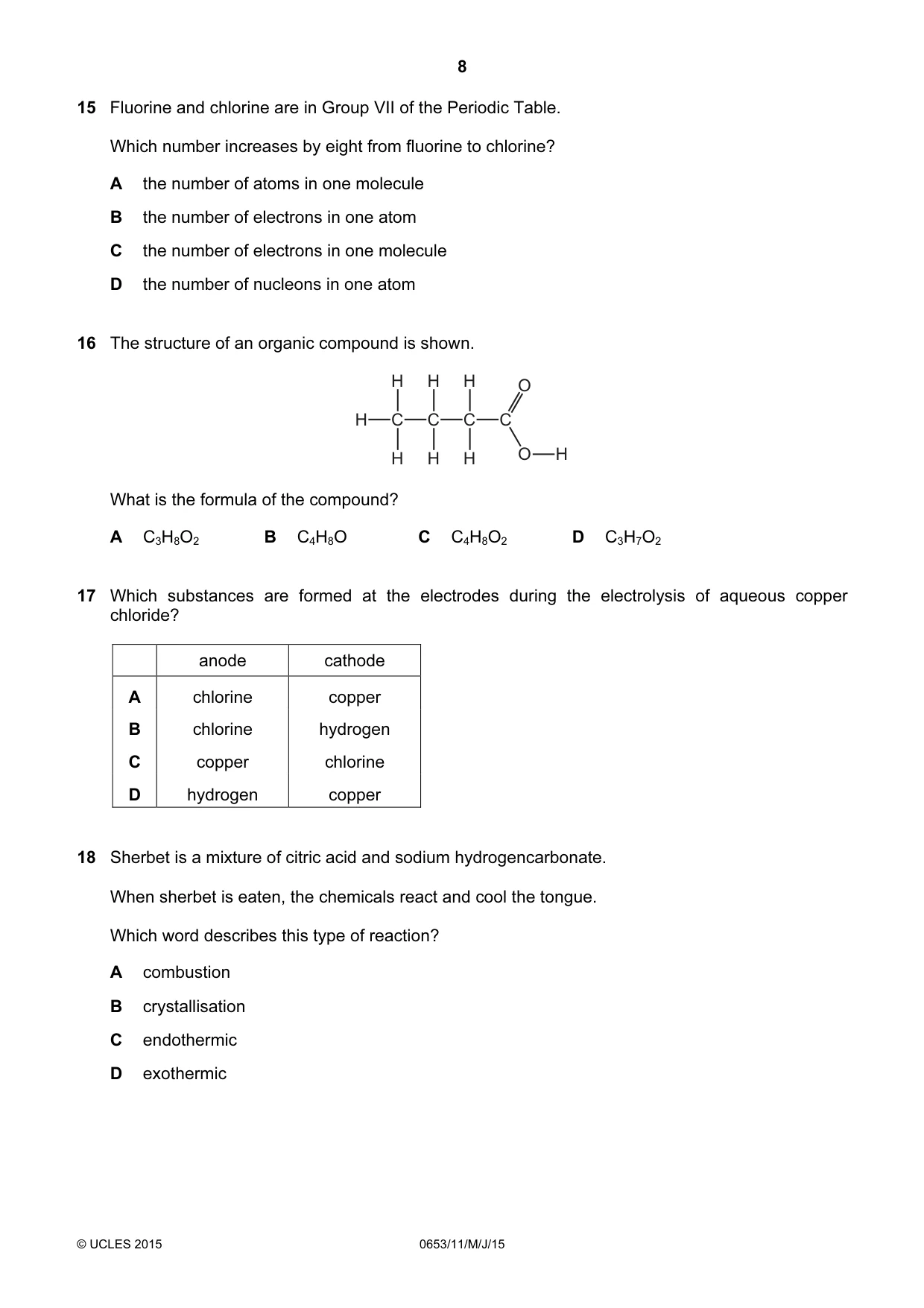 Cambridge IGCSE Science - Combined 0653 2015 May/June Paper 1 · Variant 1 question paper, page 8 of 20