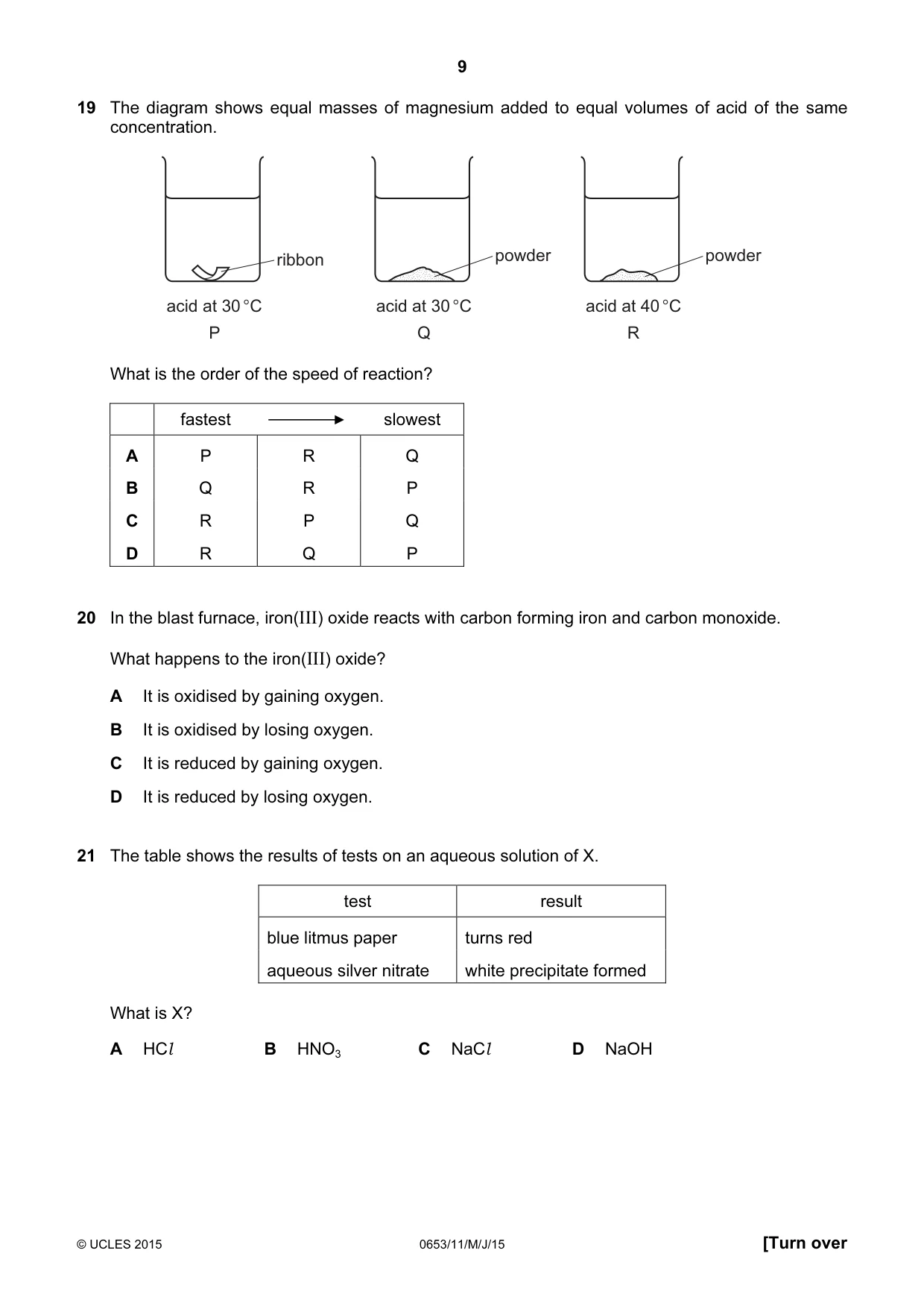 Cambridge IGCSE Science - Combined 0653 2015 May/June Paper 1 · Variant 1 question paper, page 9 of 20