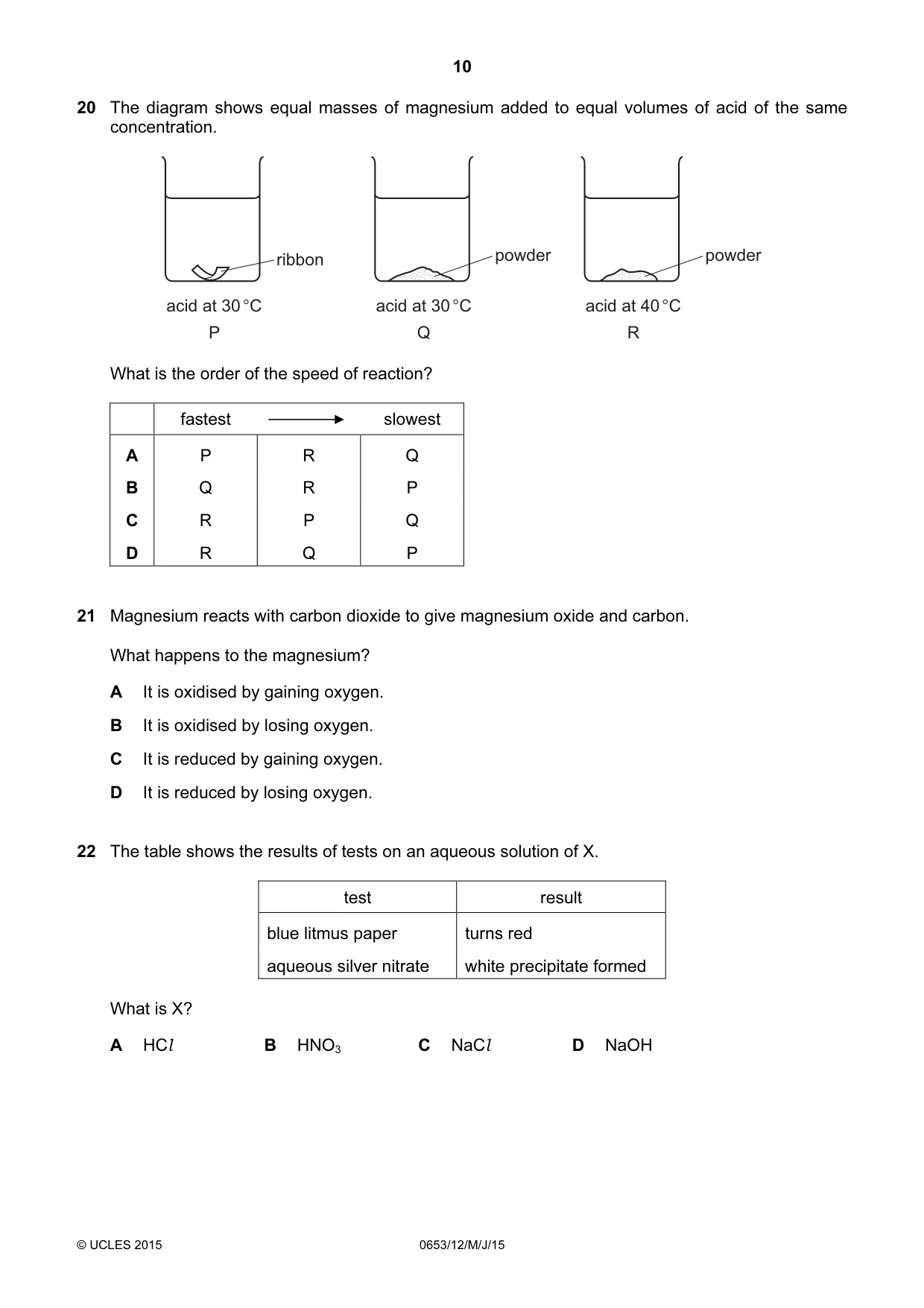 Cambridge IGCSE Science - Combined 0653 2015 May/June Paper 1 · Variant 2 question paper, page 10 of 20