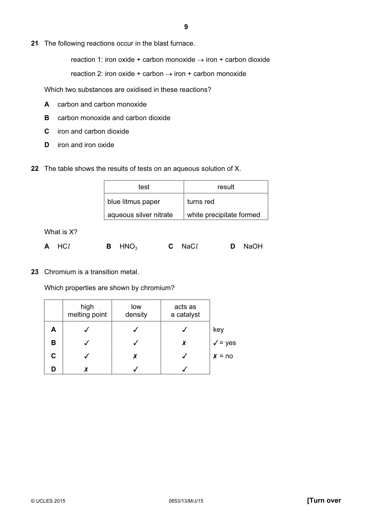 Cambridge IGCSE Science - Combined 0653 2015 May/June Paper 1 · Variant 3 question paper, page 9 of 16