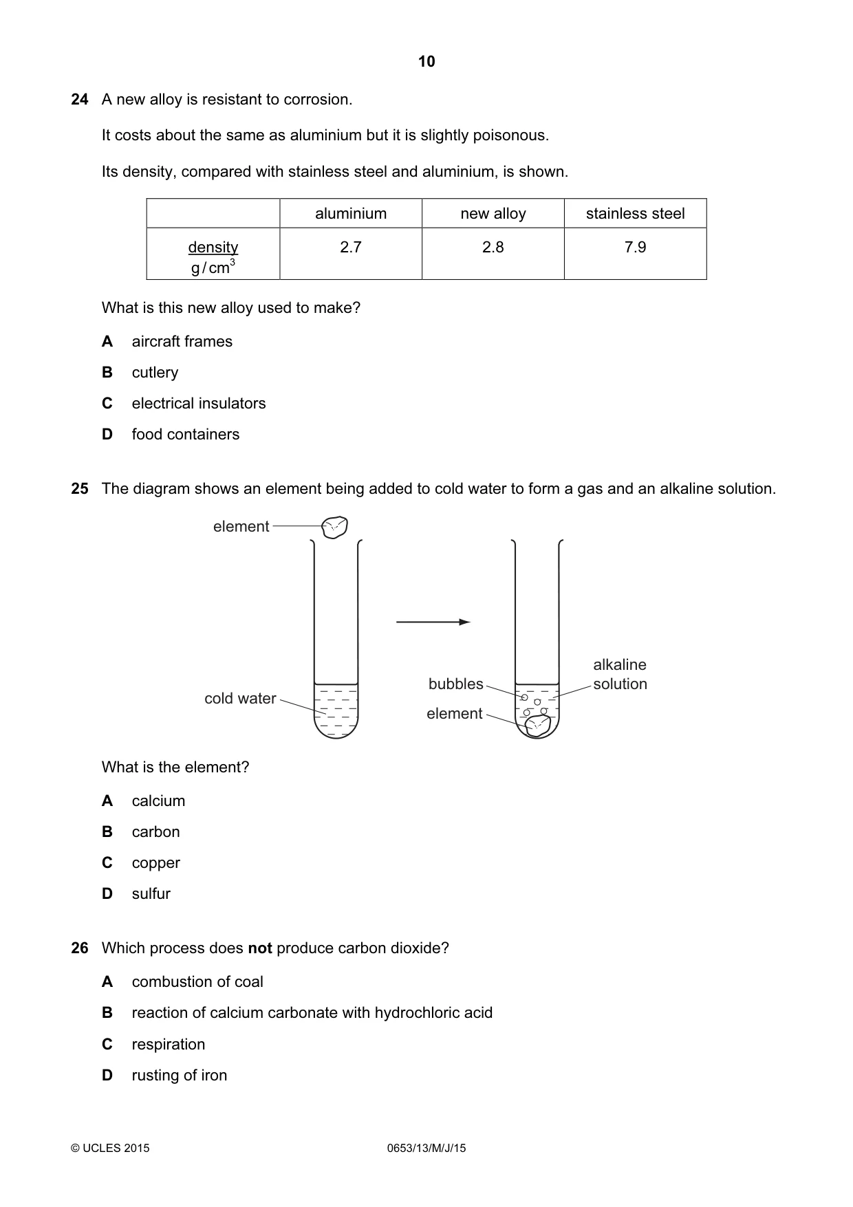 Cambridge IGCSE Science - Combined 0653 2015 May/June Paper 1 · Variant 3 question paper, page 10 of 16