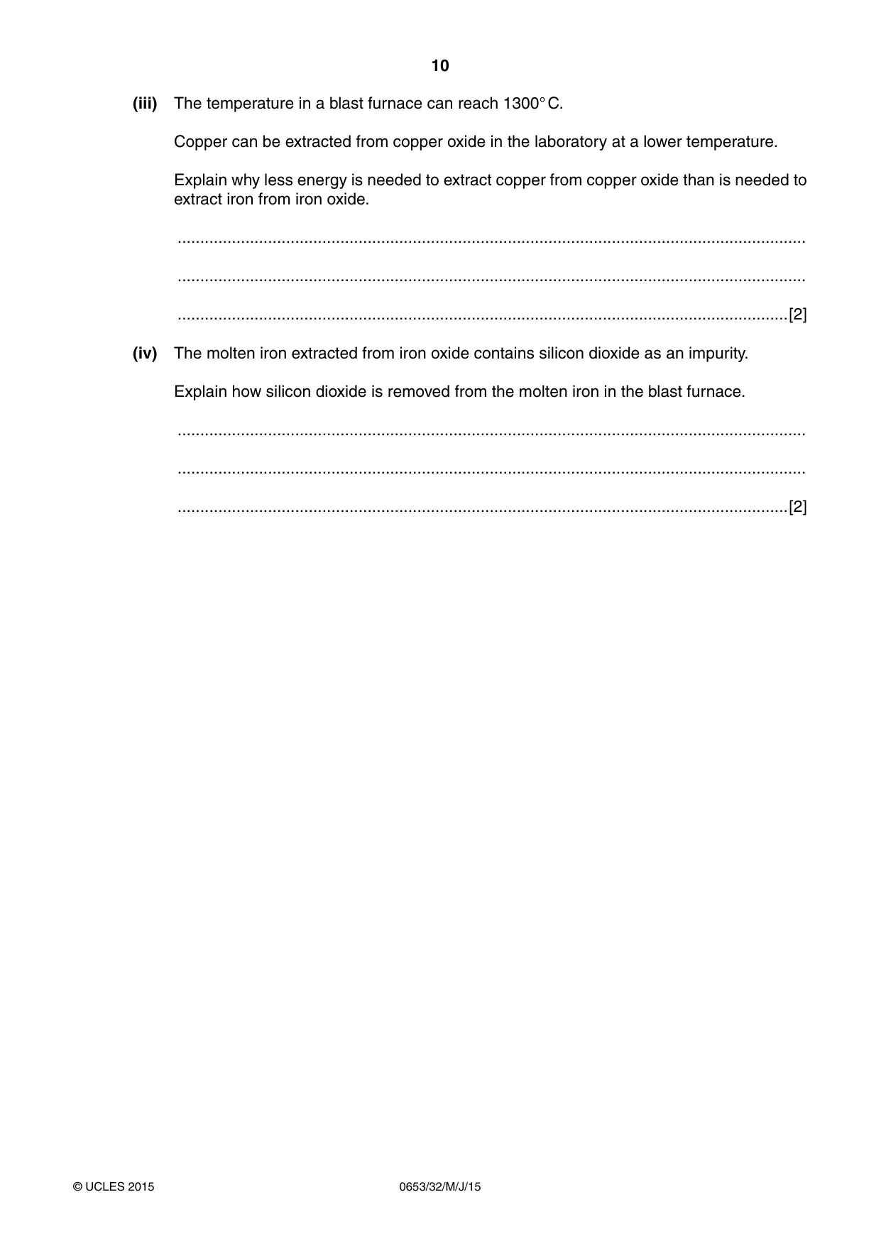 Cambridge IGCSE Science - Combined 0653 2015 May/June Paper 3 · Variant 2 question paper, page 10 of 24
