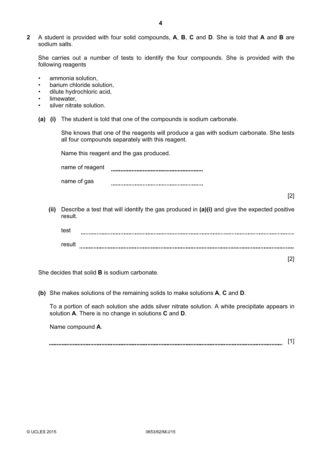 Cambridge IGCSE Science - Combined 0653 2015 May/June Paper 6 · Variant 2 question paper, page 4 of 20