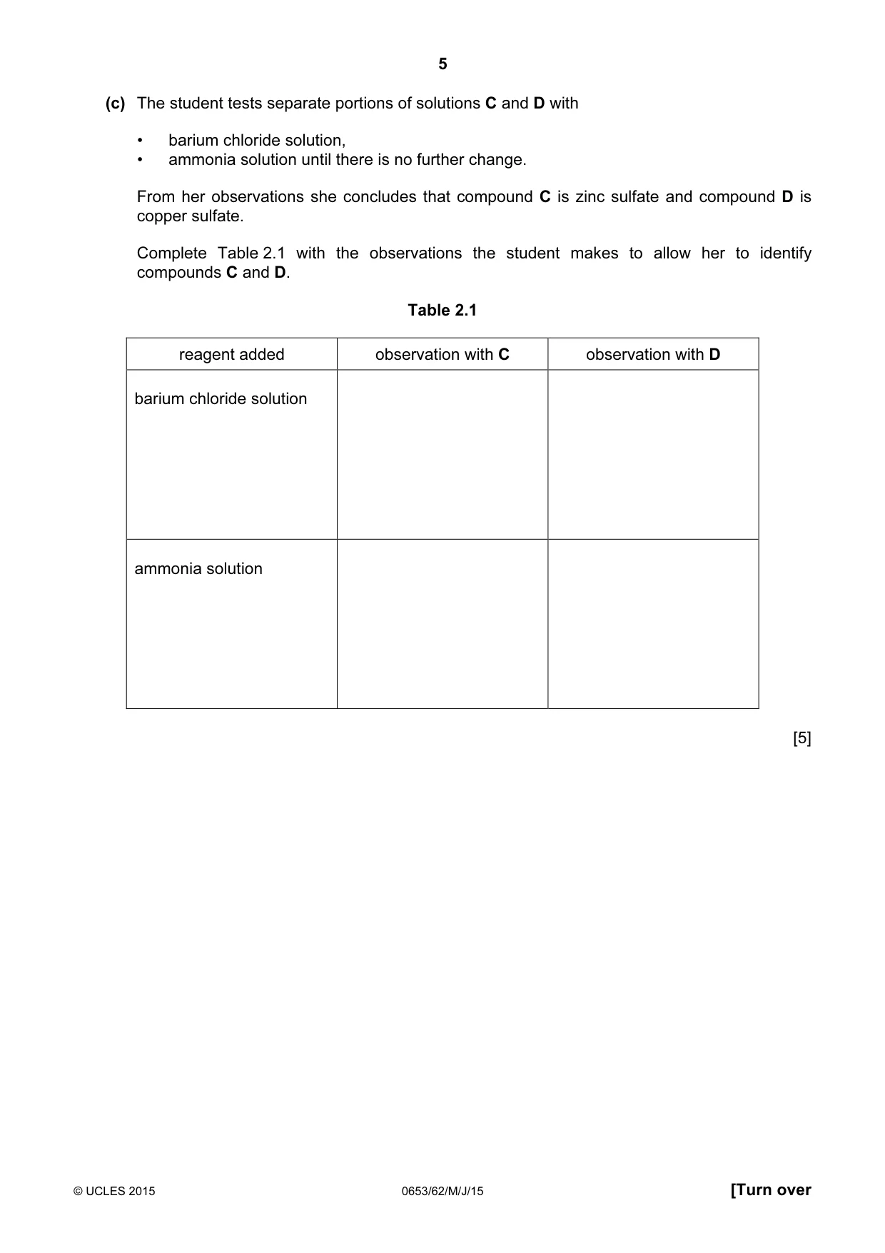 Cambridge IGCSE Science - Combined 0653 2015 May/June Paper 6 · Variant 2 question paper, page 5 of 20