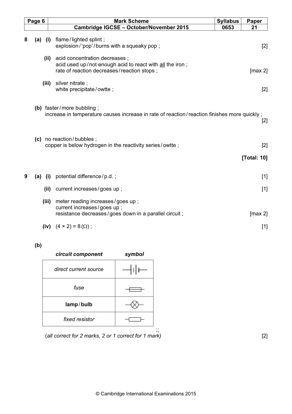 Mark scheme, page 6 of 7