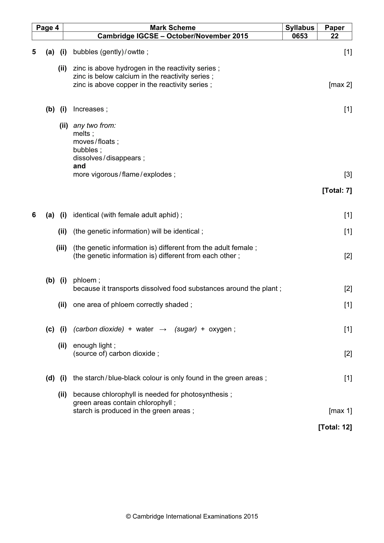 Mark scheme, page 4 of 6