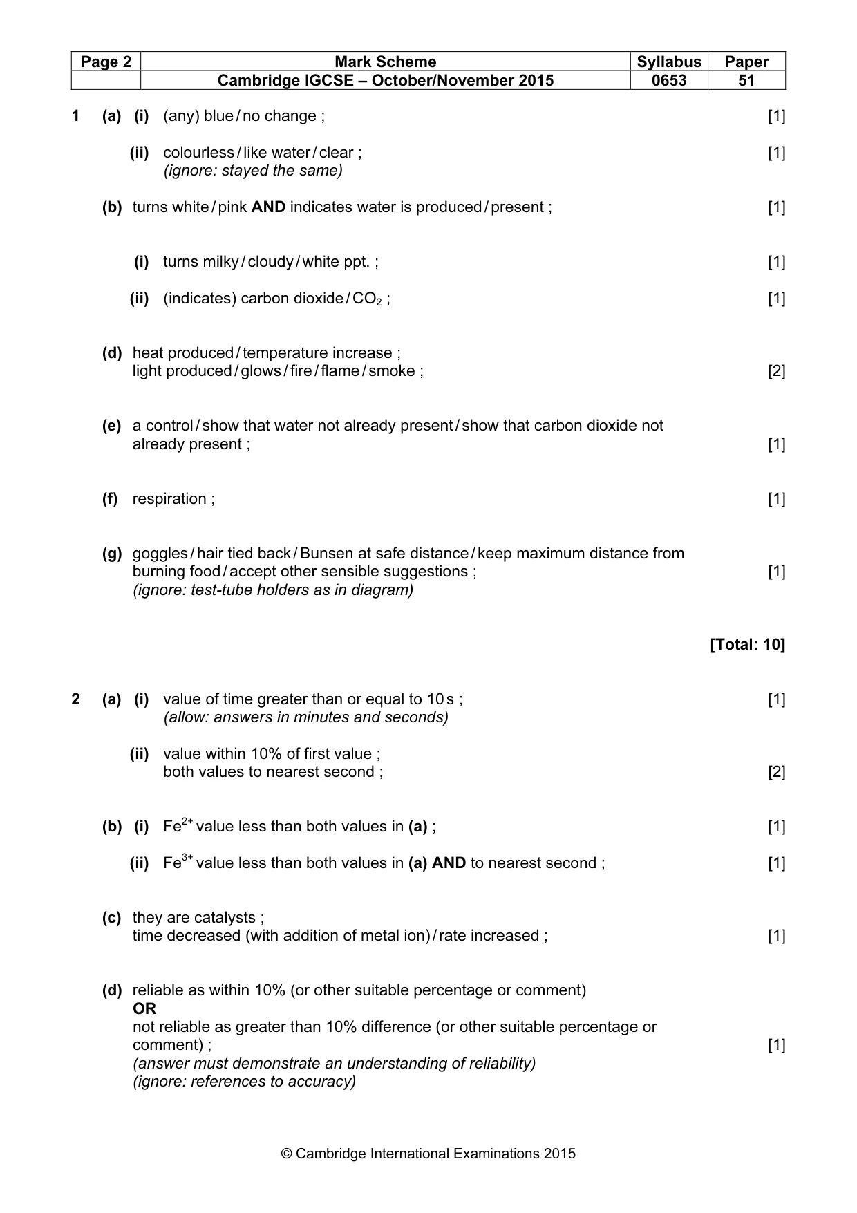 Mark scheme, page 2 of 3